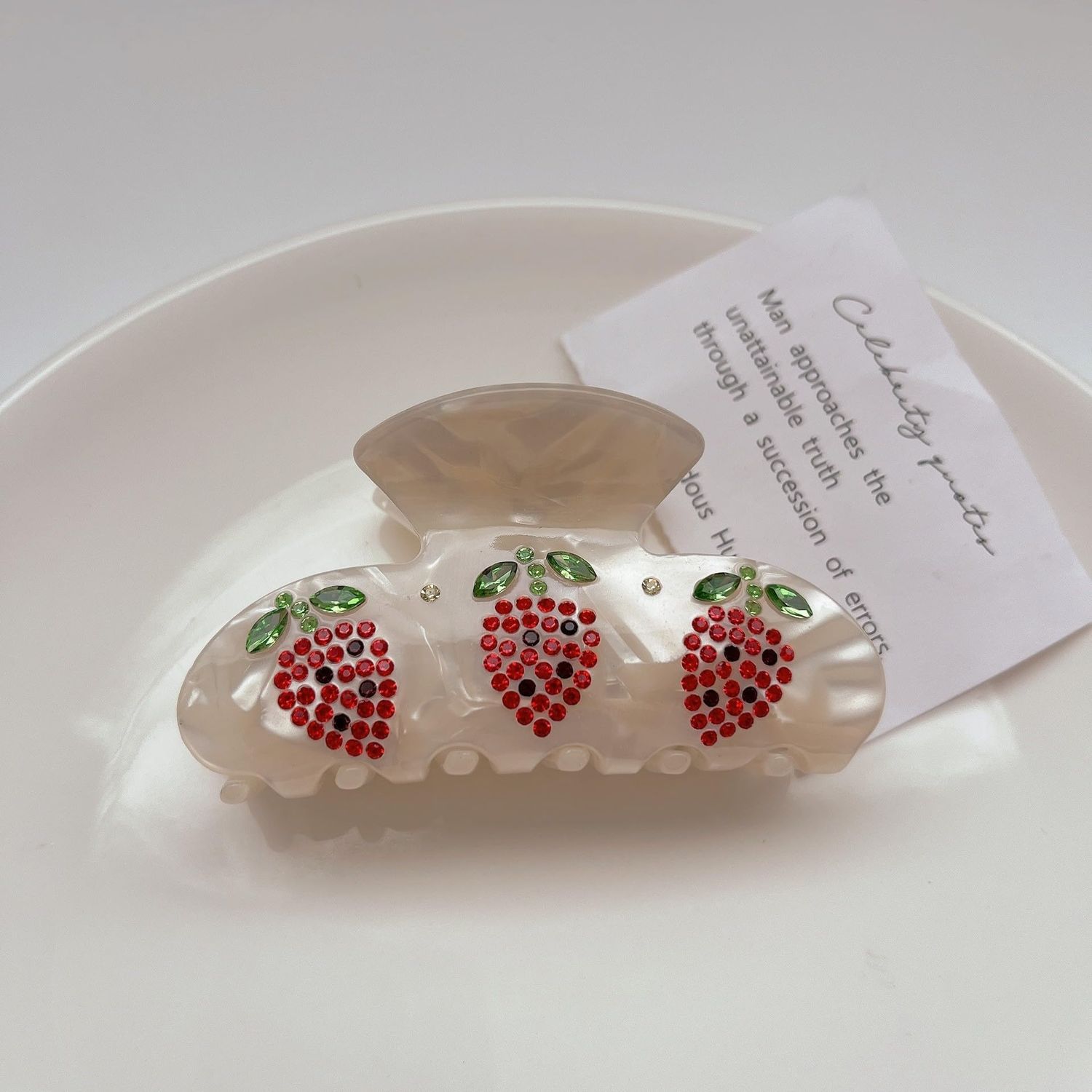 Acrylic Hair Clips Claws For Women With The Rhinestone Pattern In Red strawberry Shape Acetate Hair Clip For Thick Hair clips(strawberry,white)