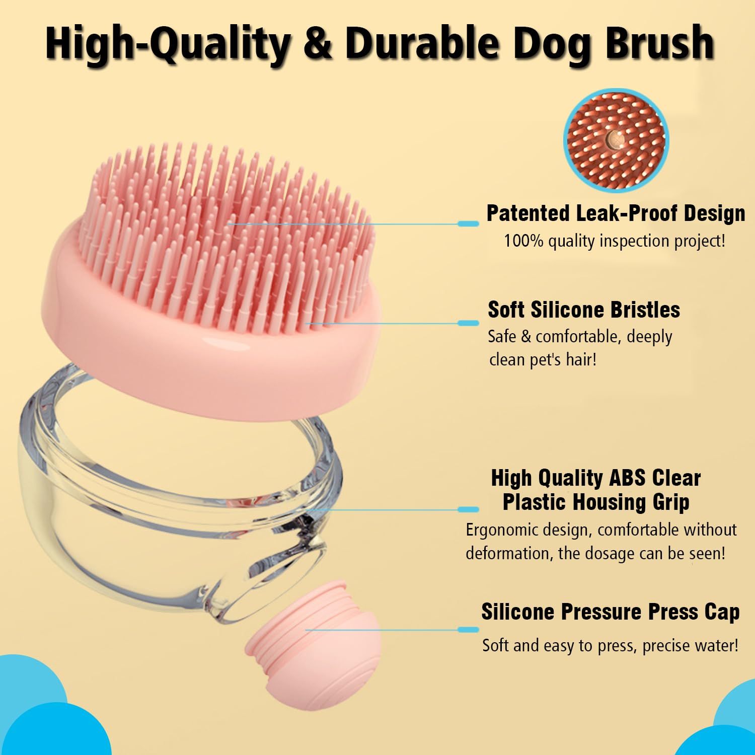Kwispel Dog Bath Scrubber Brush, 2 PCS Pet Dog Grooming Massage Shampoo Bath Brush with Soap and Shampoo Dispenser Soft Silicone Bristle for Long Short Haired Dogs Cats Shower