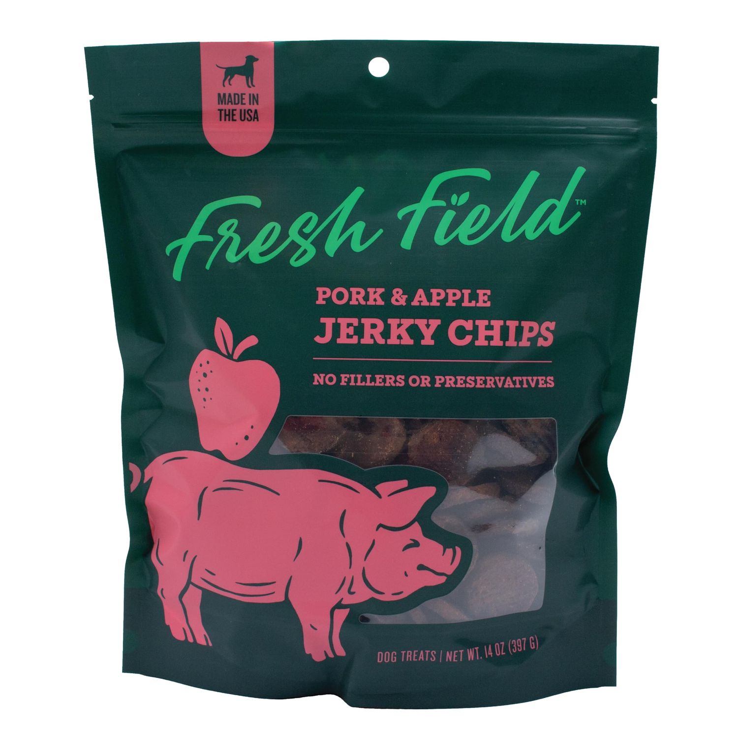 Fresh Field Pork & Apple Jerky Chips, 14 oz – All-Natural Dog Treats, USA Made, Supports Digestion & Nervous System