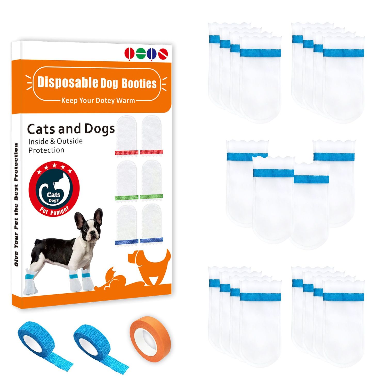 20 Disposable Dog Boots, Disposable Waterproof Dog Boots, Disposable dustproof Dog Shoes, with 3 Rolls of Adjustable self-Adhesive Bandages for Enhanced Adhesion (L)