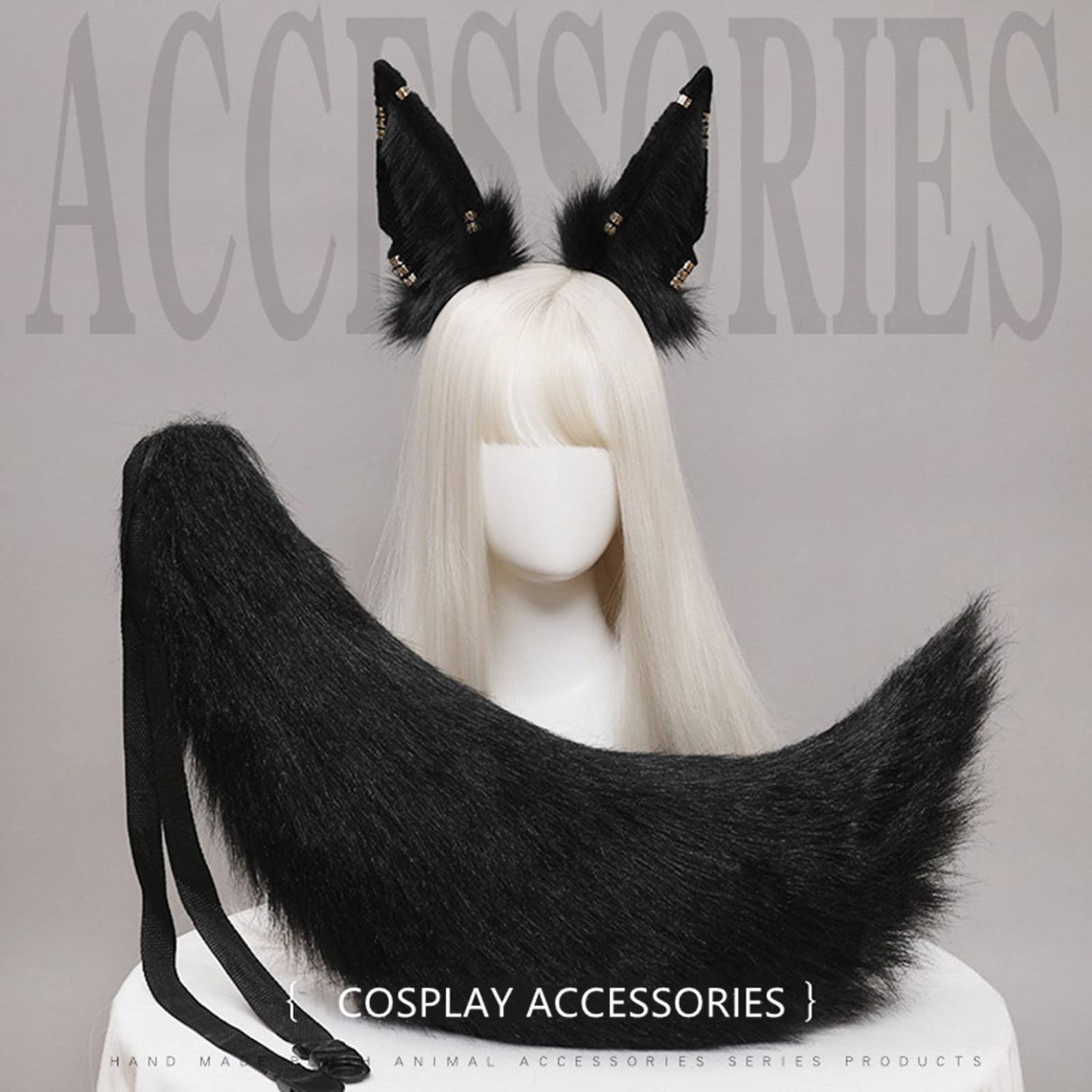 Fxaelian Cosplay Fox Wolf Cat Dog Ears Headband Hairband Hair Hoop Halloween Costume Party Headpiece Headwear Hair Accessories for Women Men Black