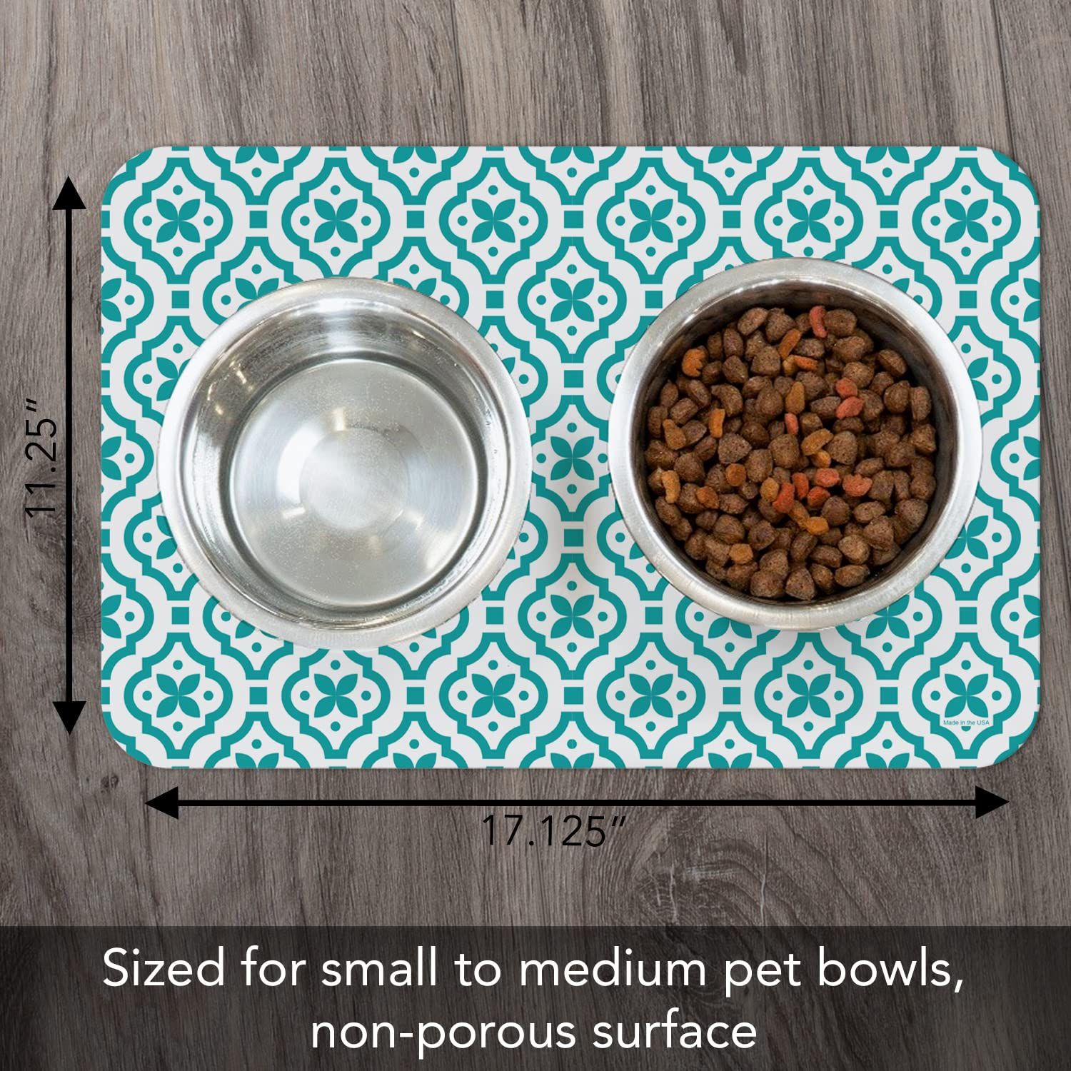 CounterArt Fleur Easy Care Waterproof Pet Placemat 17.13” x 11.25” Made in The USA of BPA Free Plastic, Safe for Pets, Protects Floors from Cat & Dog Bowls