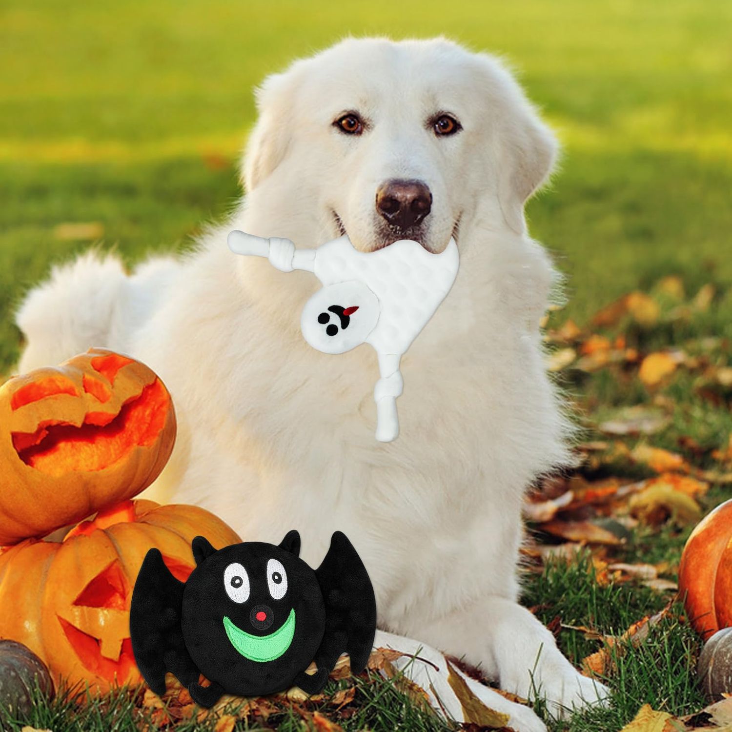 YUEPET 2 Packs Halloween Squeaky Dog Chew Toys, Funny Bat Ghost Plush Dog Toys with Crinkle Paper, Durable Stuffed Dog Toys for Cleaning Teeth for Puppies Small Medium Dogs