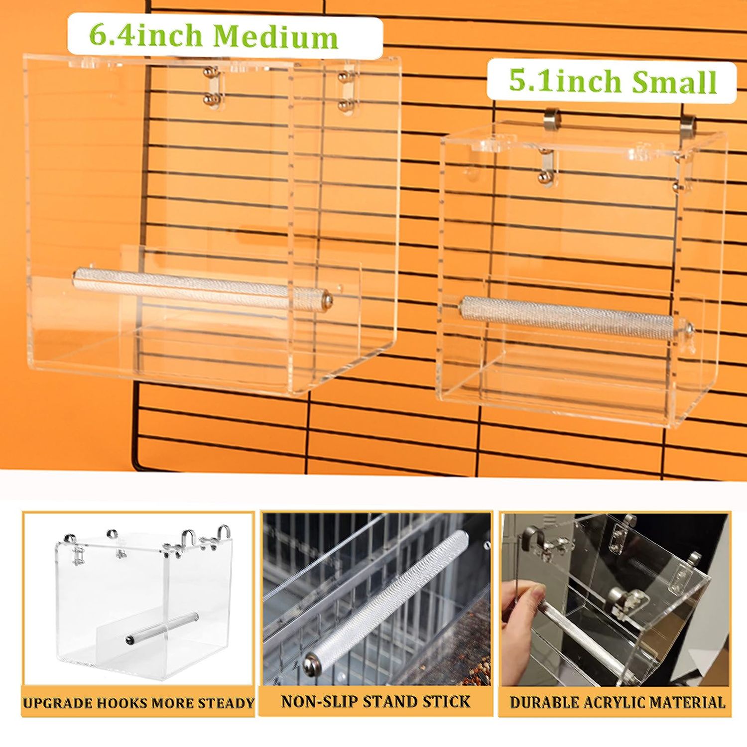 No Mess Bird Feeder for Cage Bird Feeder Automatic Bird Cage Feeder, Acrylic No Spill Bird Feeder Cage for Parakeet Parrot Cockatiels Cockatiels Lorikeet Lovebirds Cage Seed Feeder 6.4inch