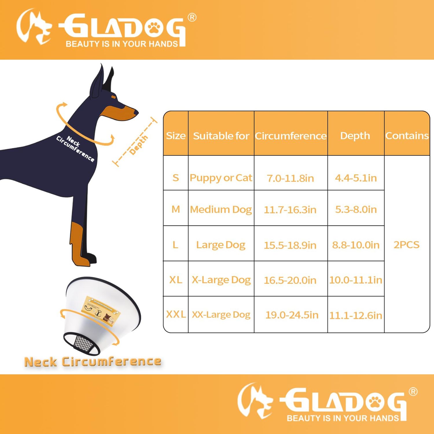 Soft Dog Cone Collar, 2 PCS (for Exact Size) Flexible Plastic Cone for Dogs After Surgery, Dog Recovery Collar, Adjustable E-Collar for Large/Medium/Small Dogs Cat, Comfy Elizabethan Collar (M)