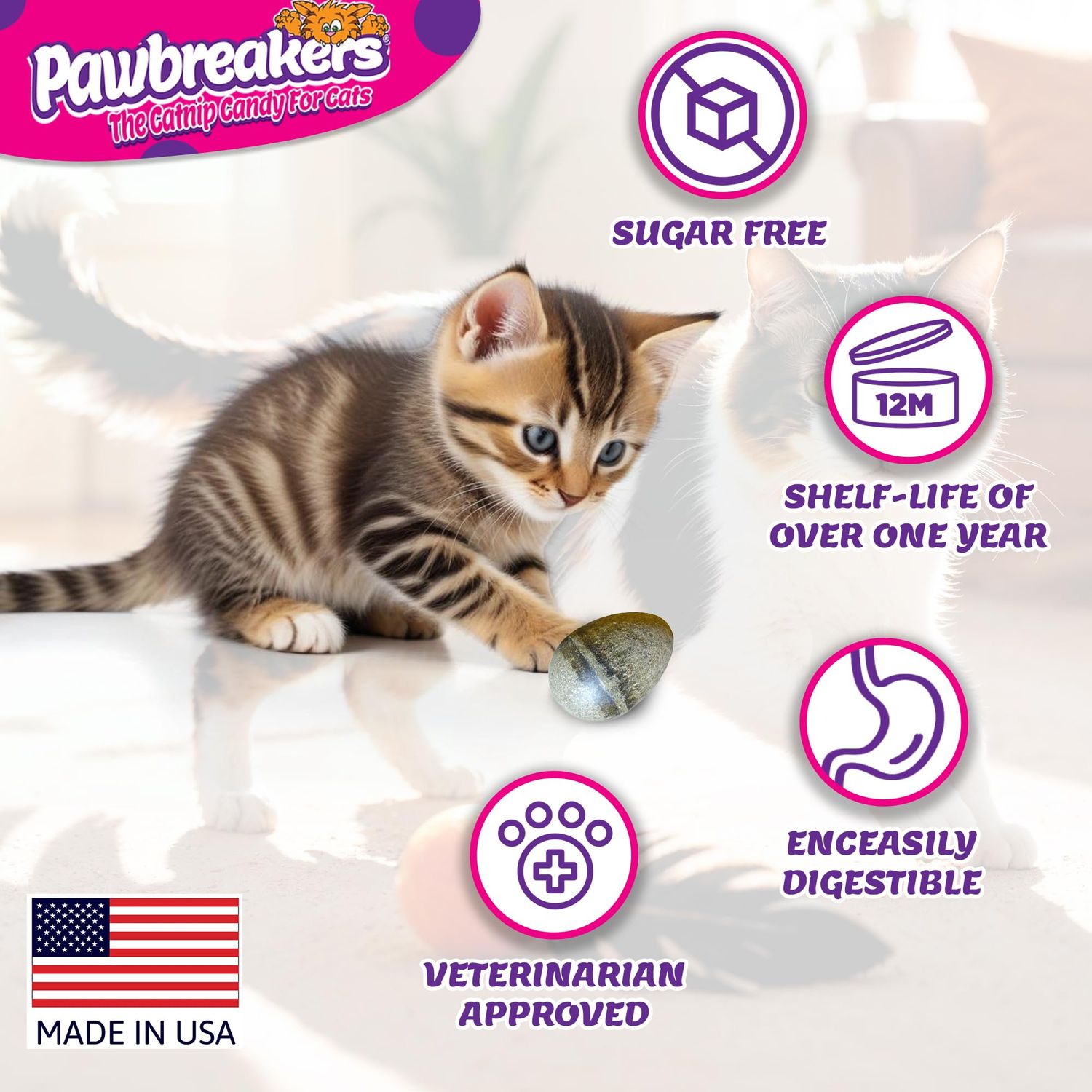 Pawbreakers 2 Catpurry Eggs - All-Natural cat Treats, Medical Grade Catnip Treat and Toy, Catnip for Cats for Relaxed Play, Safe & Digestible, Hypoallergenic & Vegan - 2.25 inches Tall, Made in USA