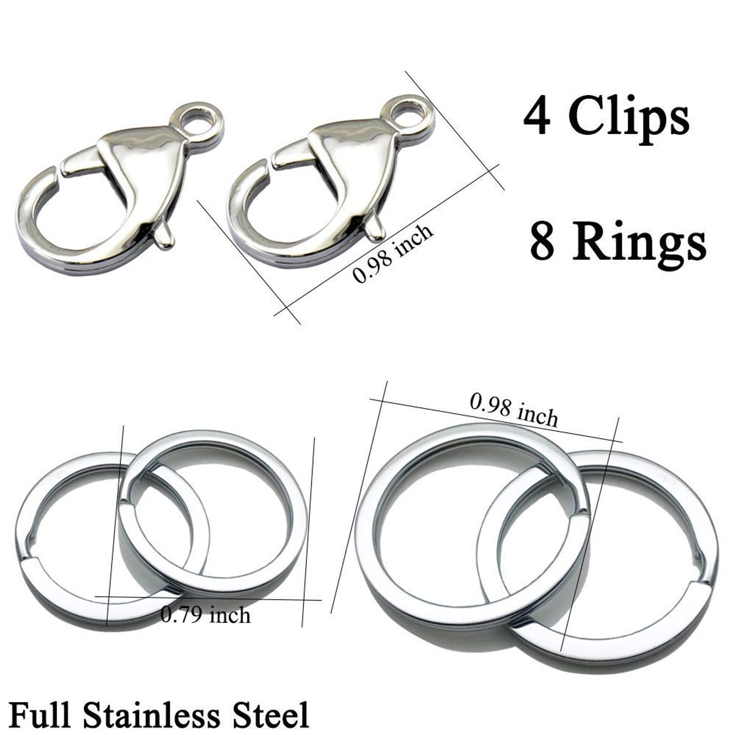 IVIA Dog Tag Clips / 316 Stainless Steel Lobster Buckle with Rings for Cat& Dog Collars and Necklace(4 Pack Silver)