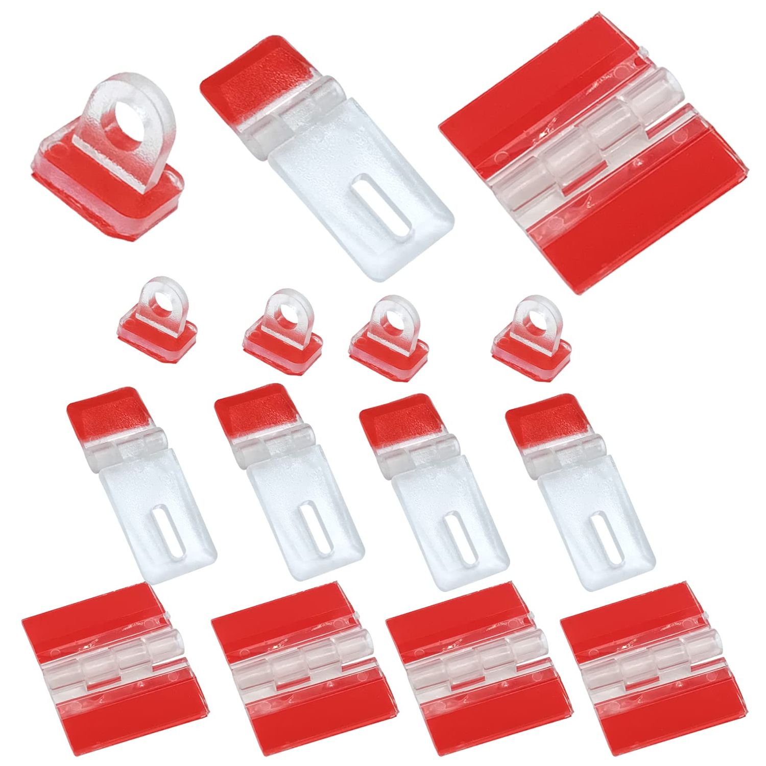 15 Pcs Acrylic Hinge 30x35 mm and Self-Adhesive Latch Buckles Kit, Transparent Plastic Continuous Piano Hinges,Self-Adhesive,for DIY Clear Containers, Acrylic Box, Cabinets, Aquarium
