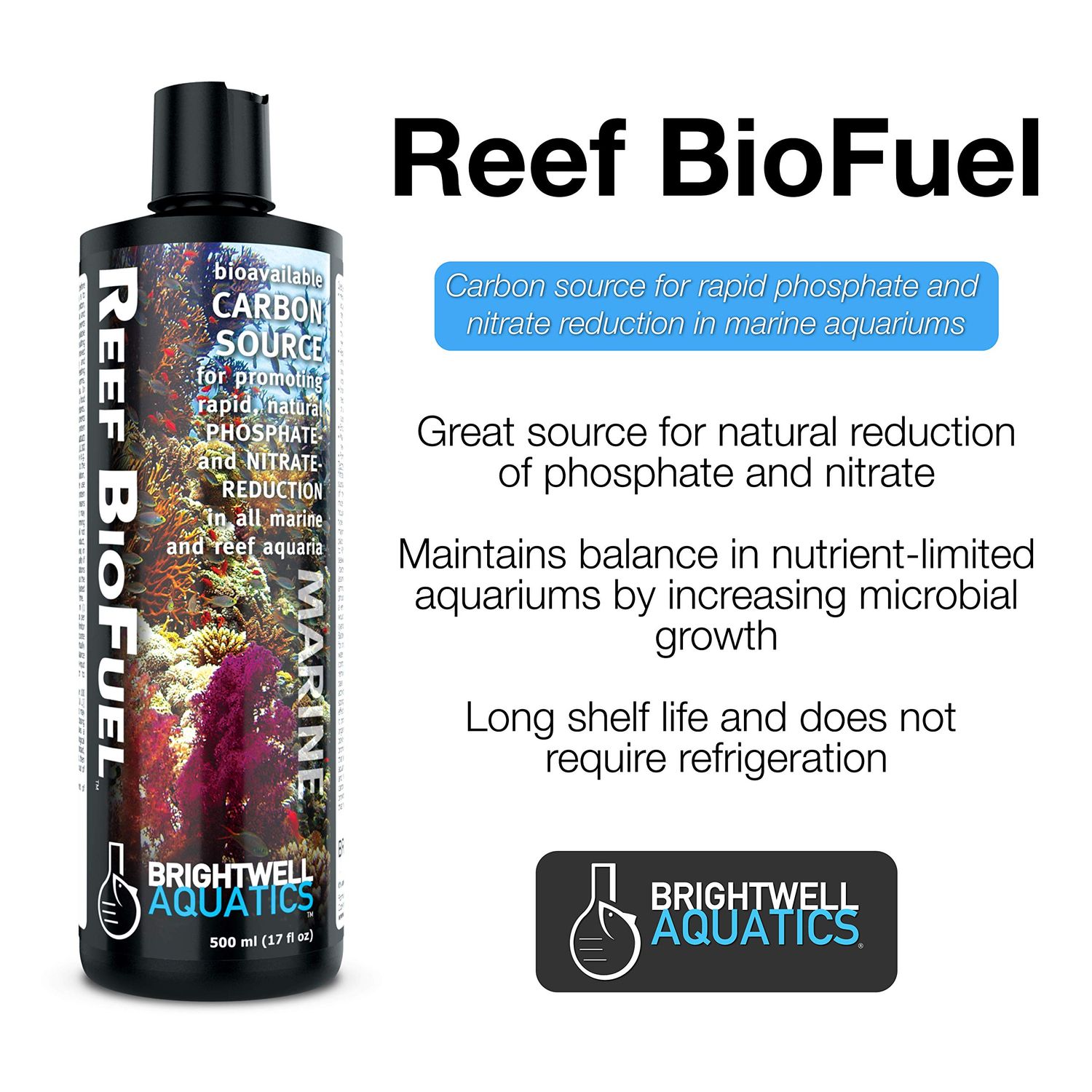 Brightwell Aquatics Reef BioFuel - Carbon Source for Natural Phosphate and Nitrate Reduction for all Marine and Reef Aquariums 250-ml