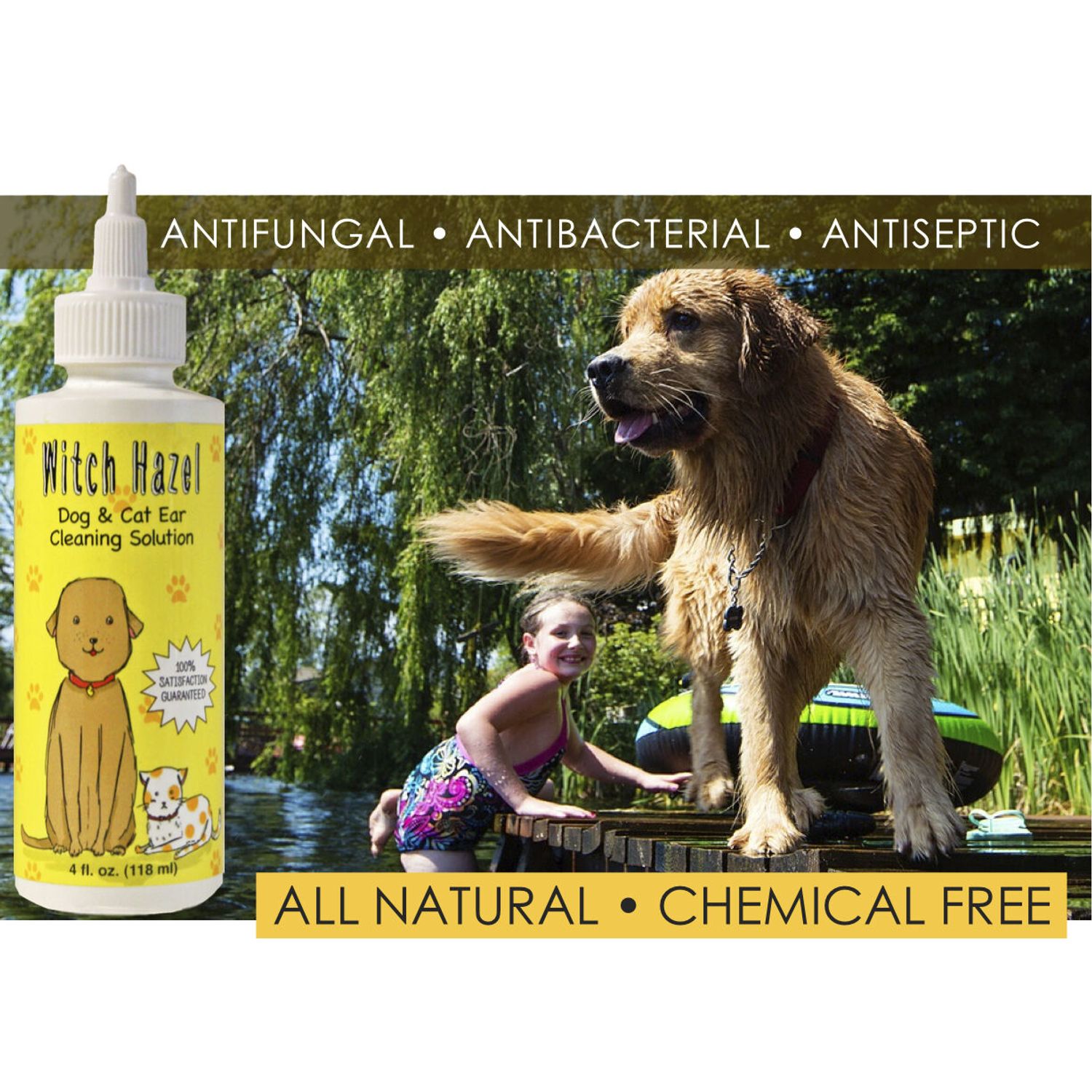 Witch Hazel Dog & Cat Ear Cleaning Solution Infection Treatment, 4oz