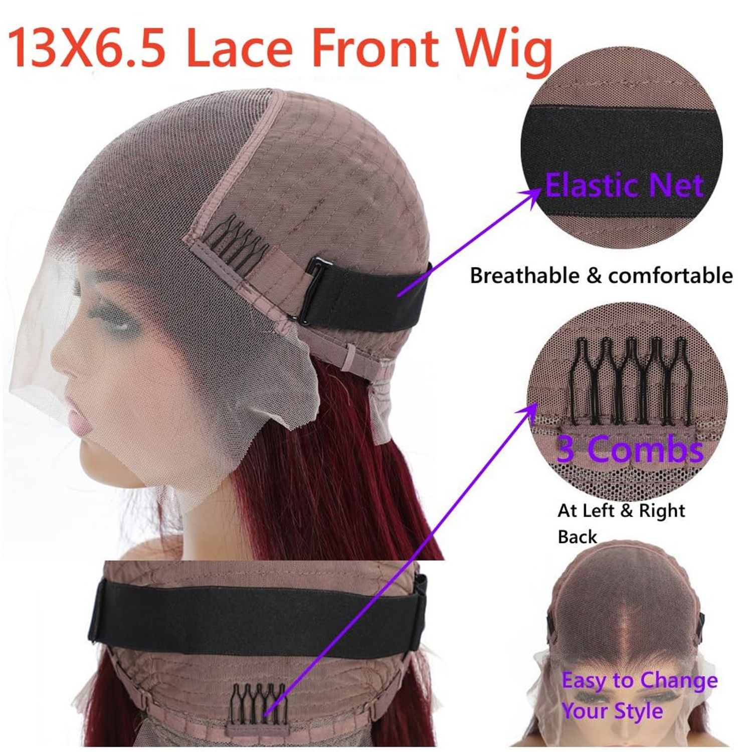 99j Burgundy Lace Front Wigs Human Hair 13x6.5 HD Burgundy Colored Lace Front Wigs Human Hair 200% Density Glueless Straight Wigs Human Hair Pre Plucked with Baby Hair (99J Burgundy wigs, 32 Inch)