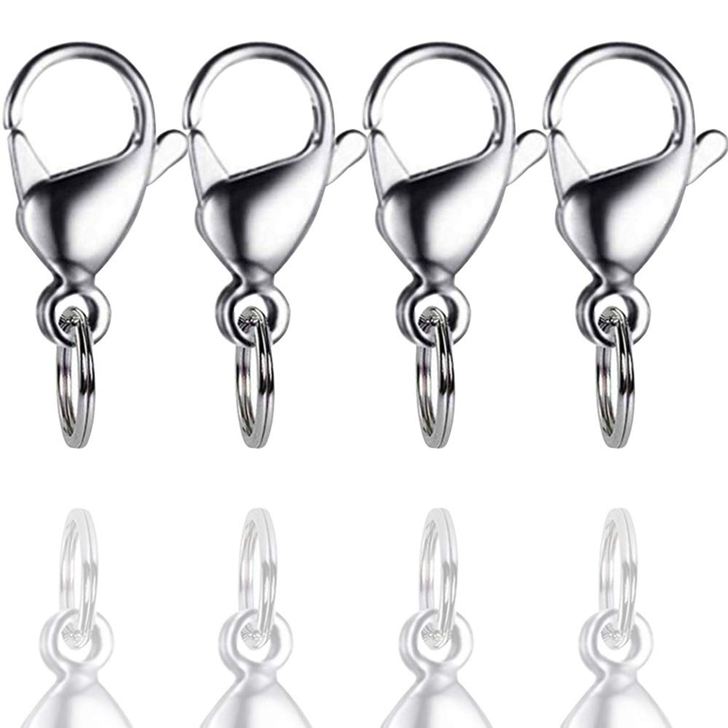 IVIA Dog Tag Clips / 316 Stainless Steel Lobster Buckle with Rings for Cat& Dog Collars and Necklace(4 Pack Silver)