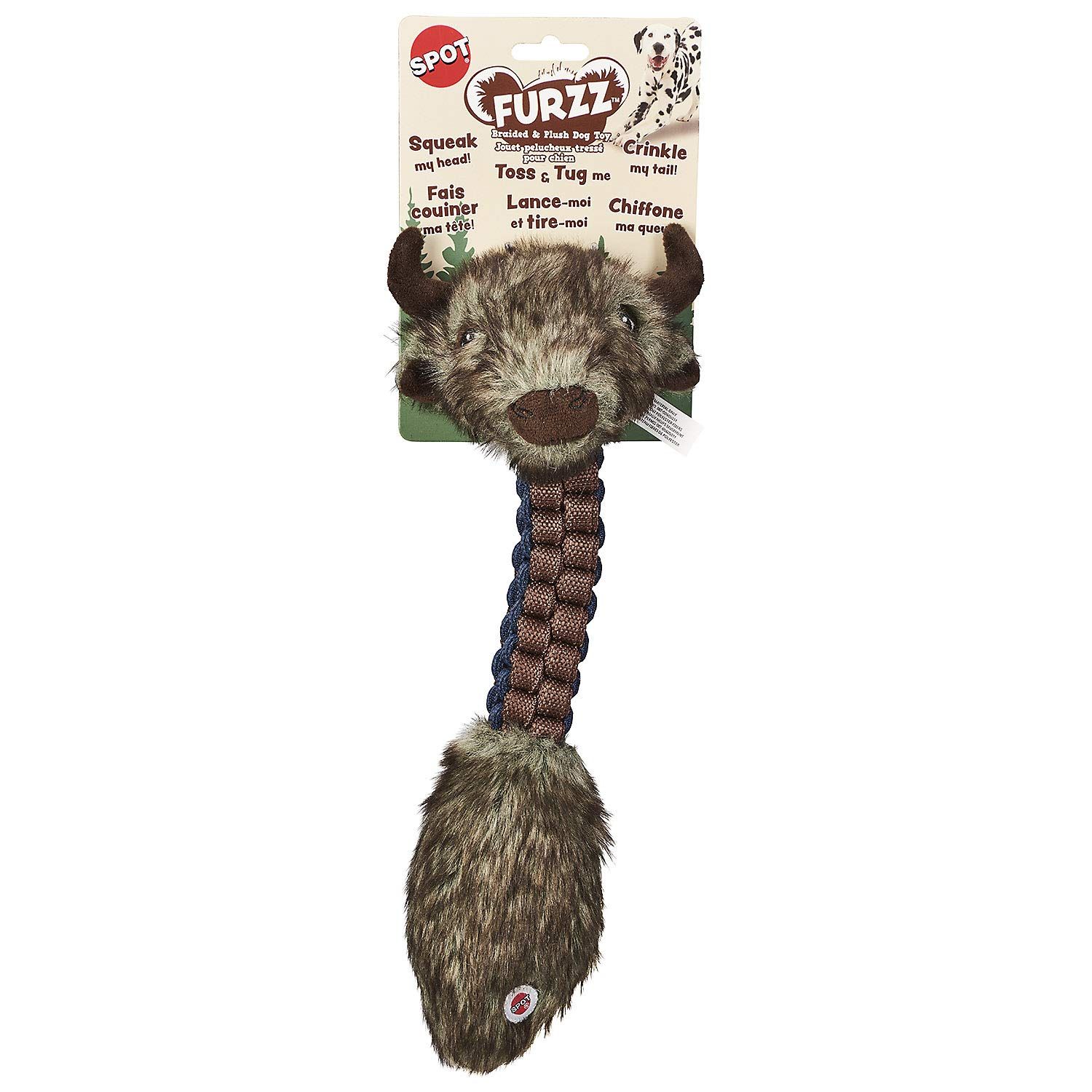 SPOT Furzz Braided Nylon & Plush Dog Toy 13" Assorted Figures