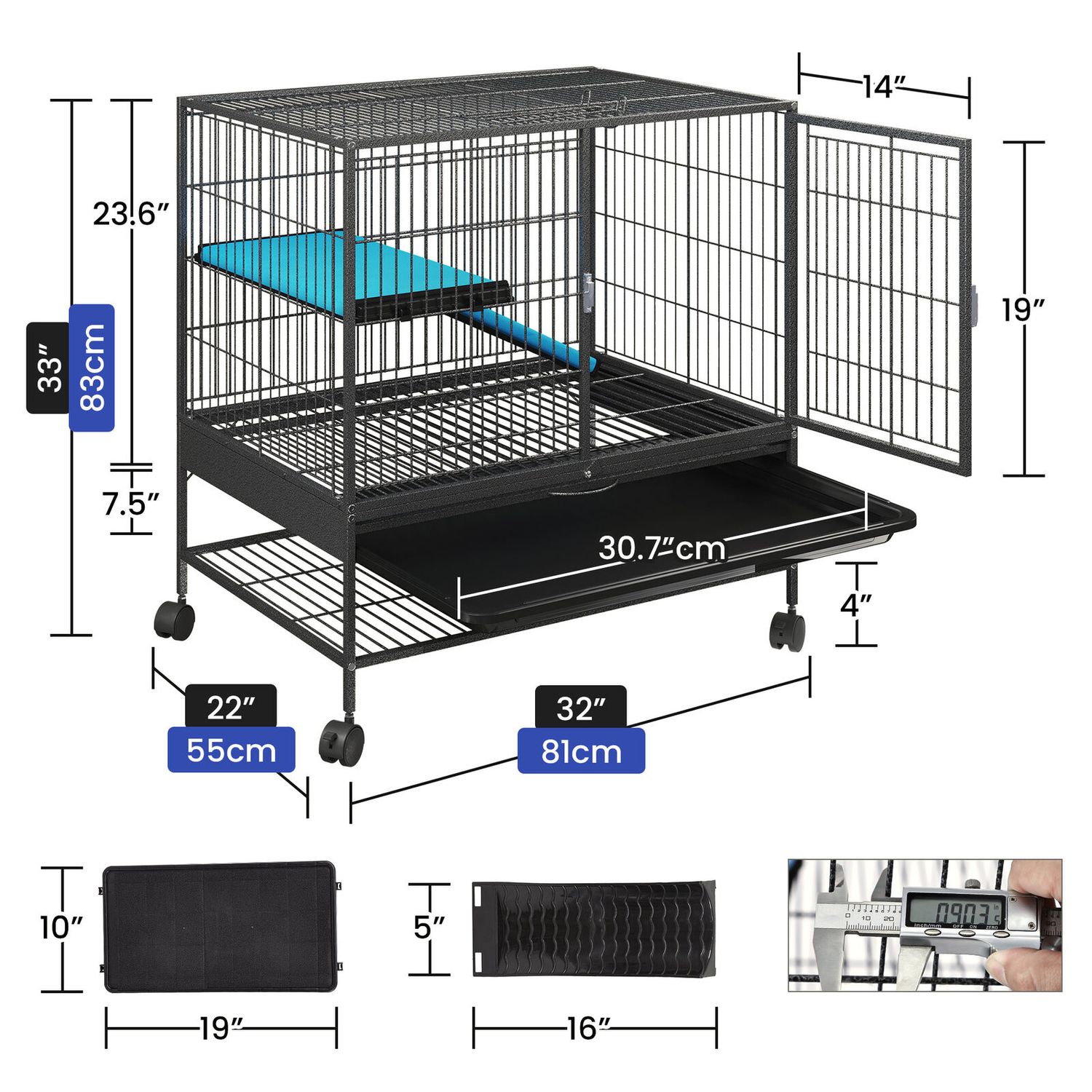 Ferret Cage 32 x 22 x 33 Inch Small Bunny Hutch / Critter Cage for Hamster