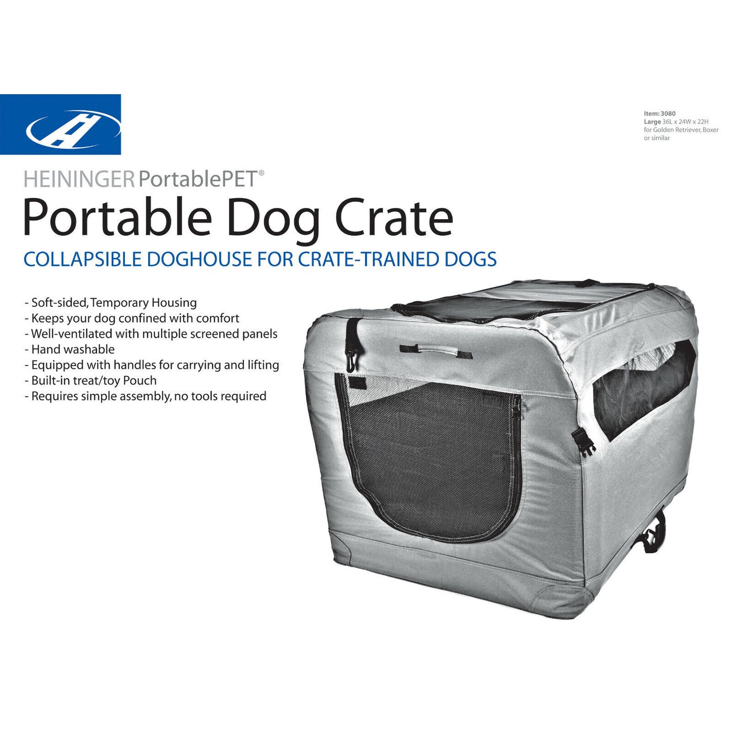 Large Grey Soft Sided Portable Dog Crate Lightweight Travel Collapsible