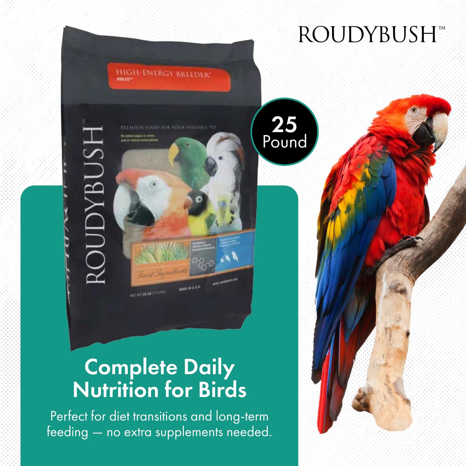 Roudybush High Energy, Nibbles Bird Food, 25-Pound