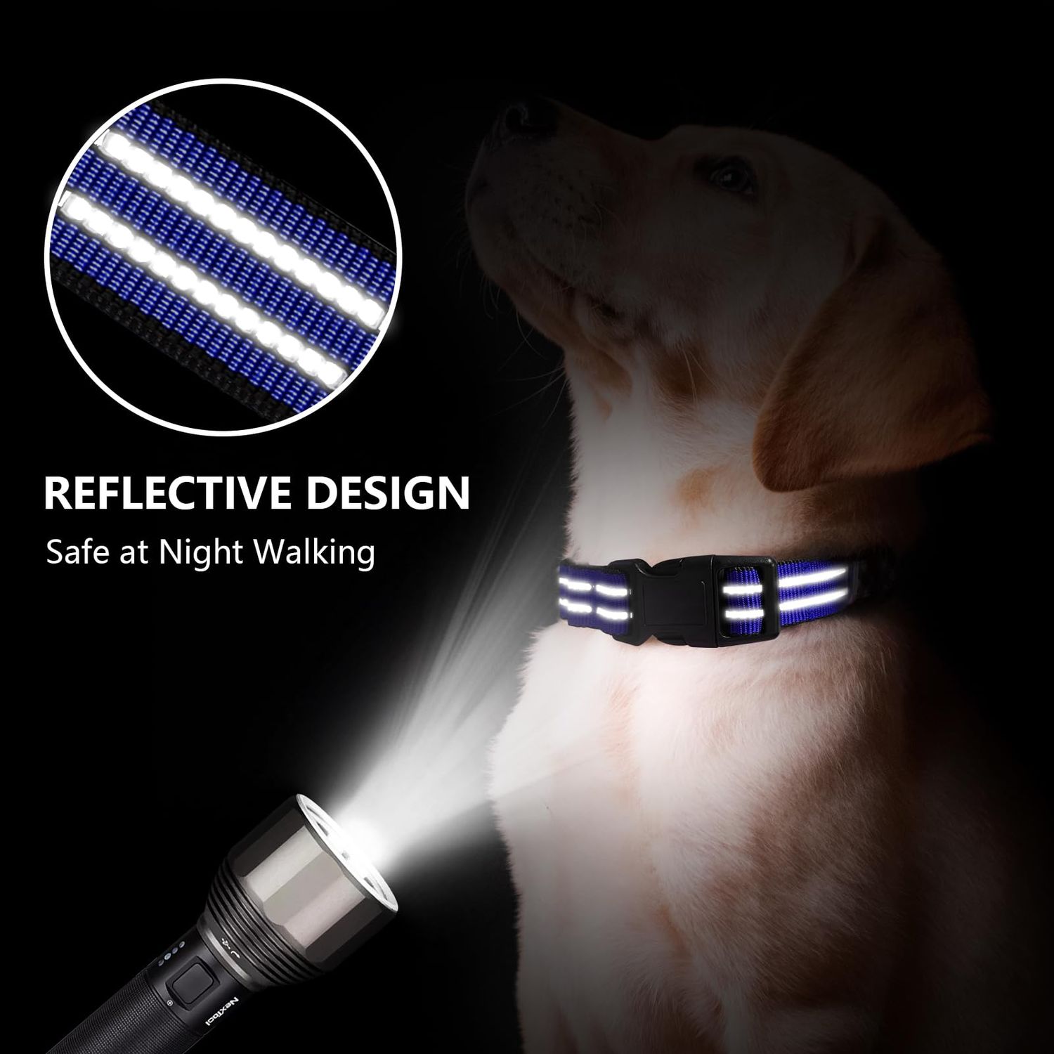 JOYEEIIOO Martingale Dog Collar, Adjustable Nylon Reflective Collar with Quick Release Buckle (Royal Blue, Large)