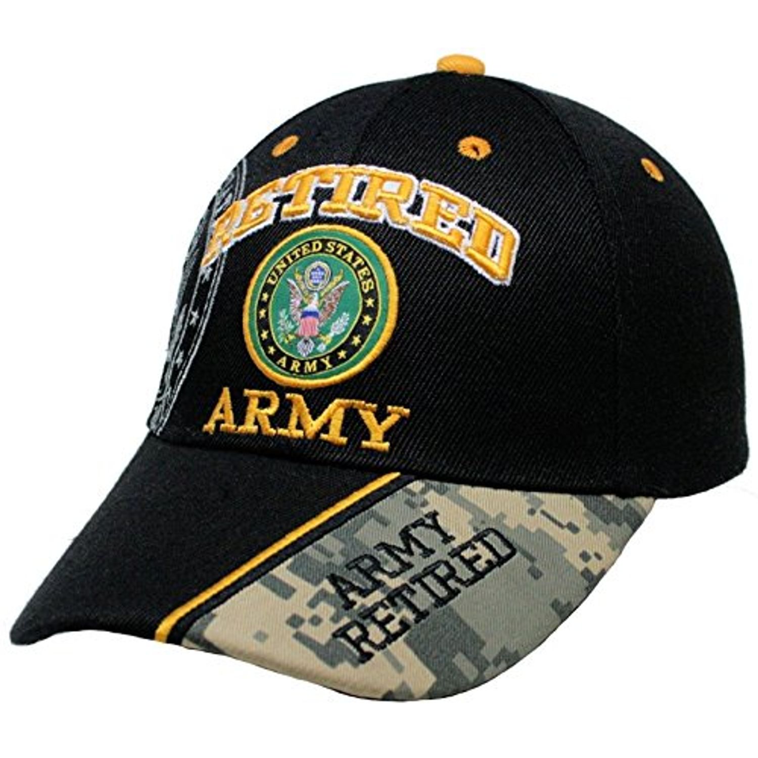 Retired Army Black w/ Seal Embroidered Baseball Cap Hat USA US Military