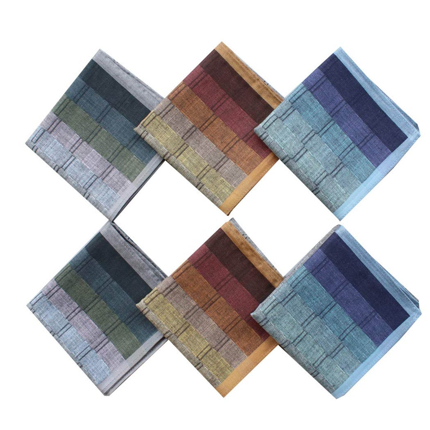 Mens Cotton Handkerchiefs Classic Hankies Assorted 6Pieces