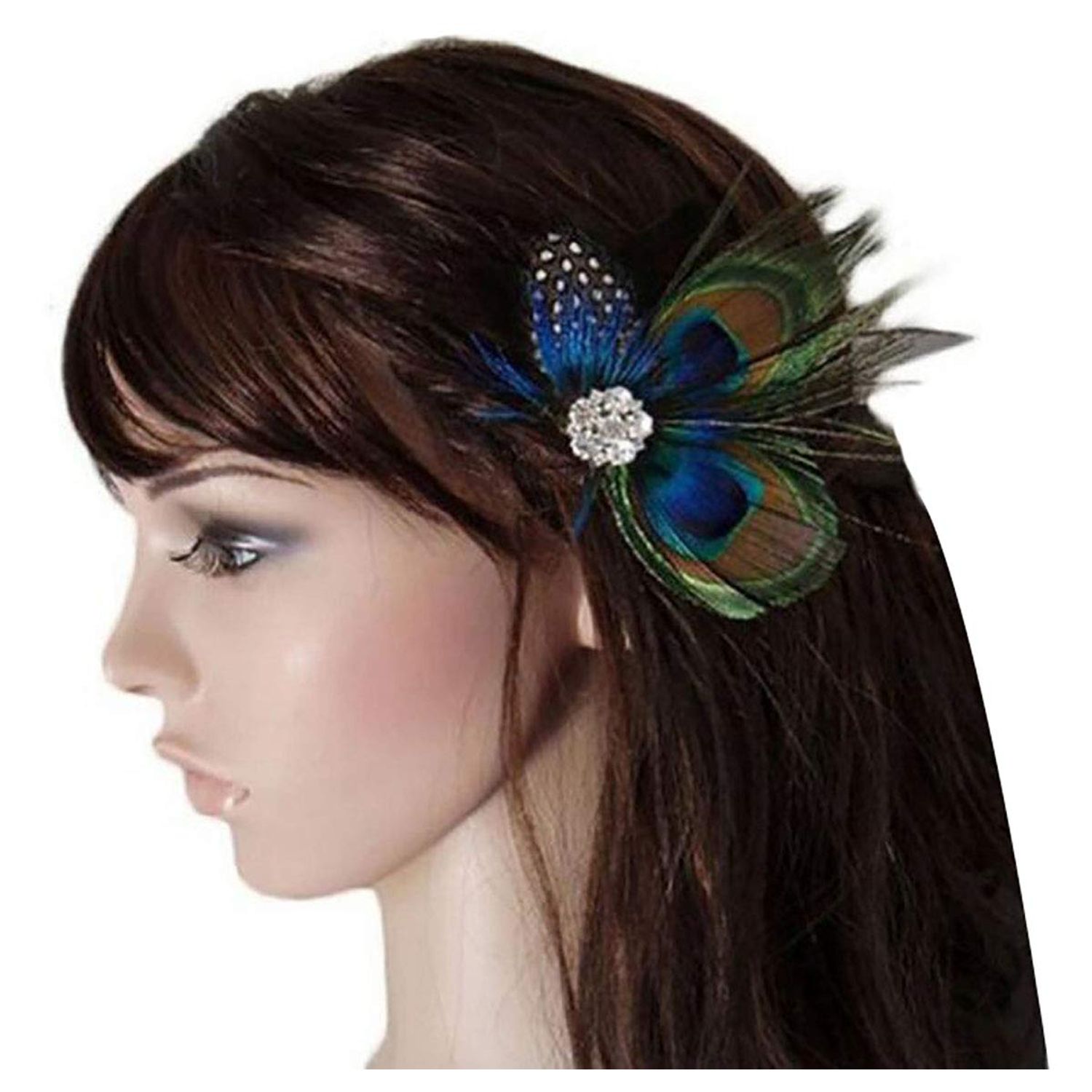 Women Bohemian Peacock Feather Hair Clip Hair Pin Elegant Fascinator Wedding Dance Party Headdress Headwear Hair Accessory Sequined Showgirl Headpiece (Style 3)