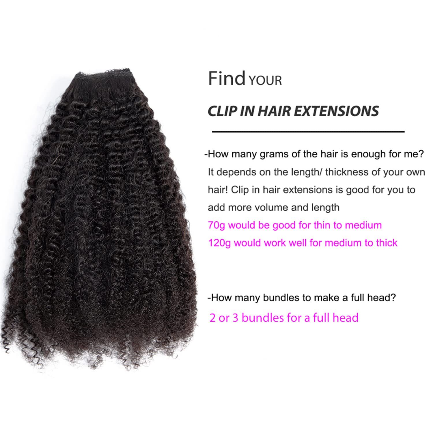 Afro Kinky Curly Clip in Hair Extensions 4B 4C Brazilian Real Human Hair Clip ins for Black Women Double Weft Natural Color 7pcs 70g/set 14Inch