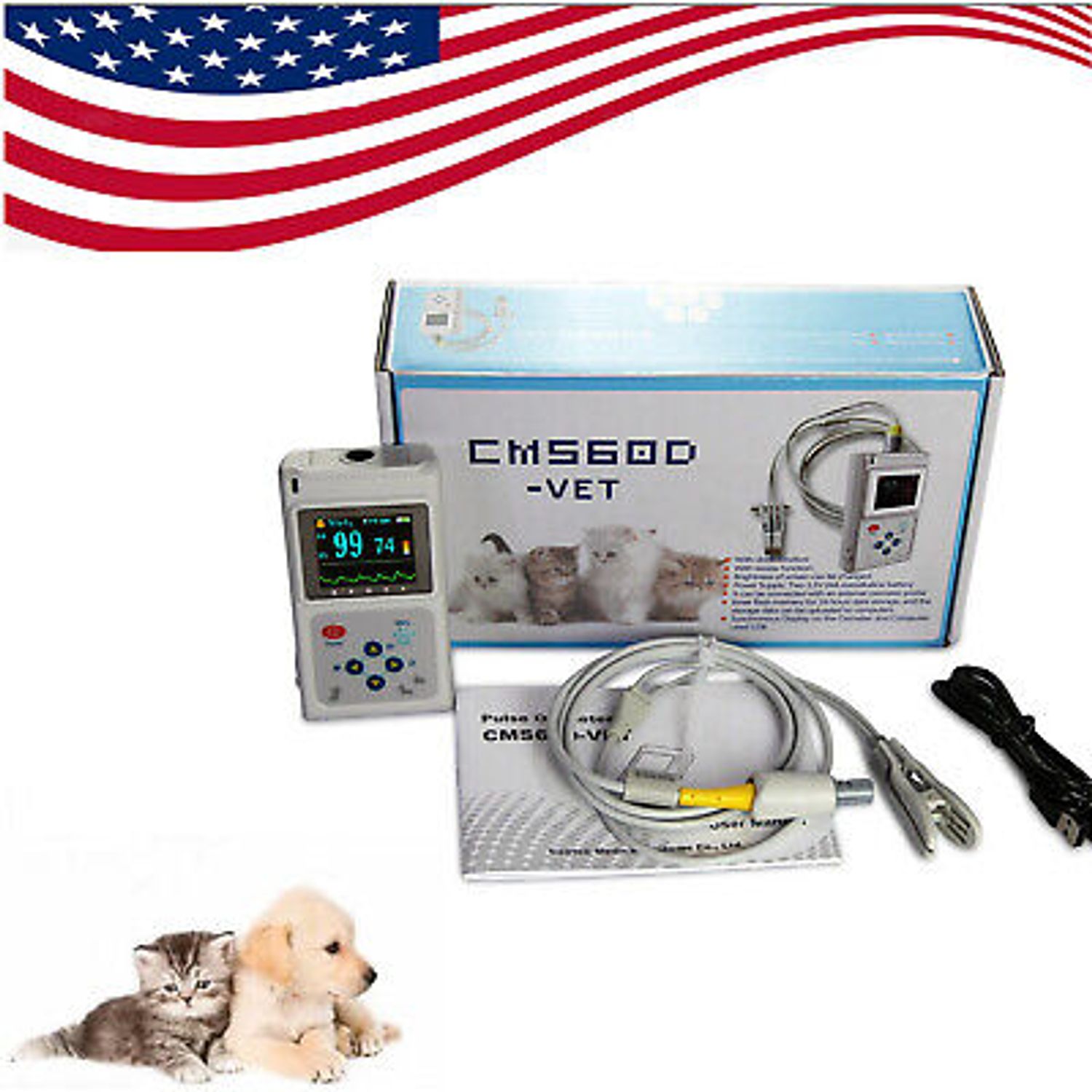CONTEC CMS60D-VET Veterinary Pulse Oximeter Spo2 Probe PR Monitor Color Display
