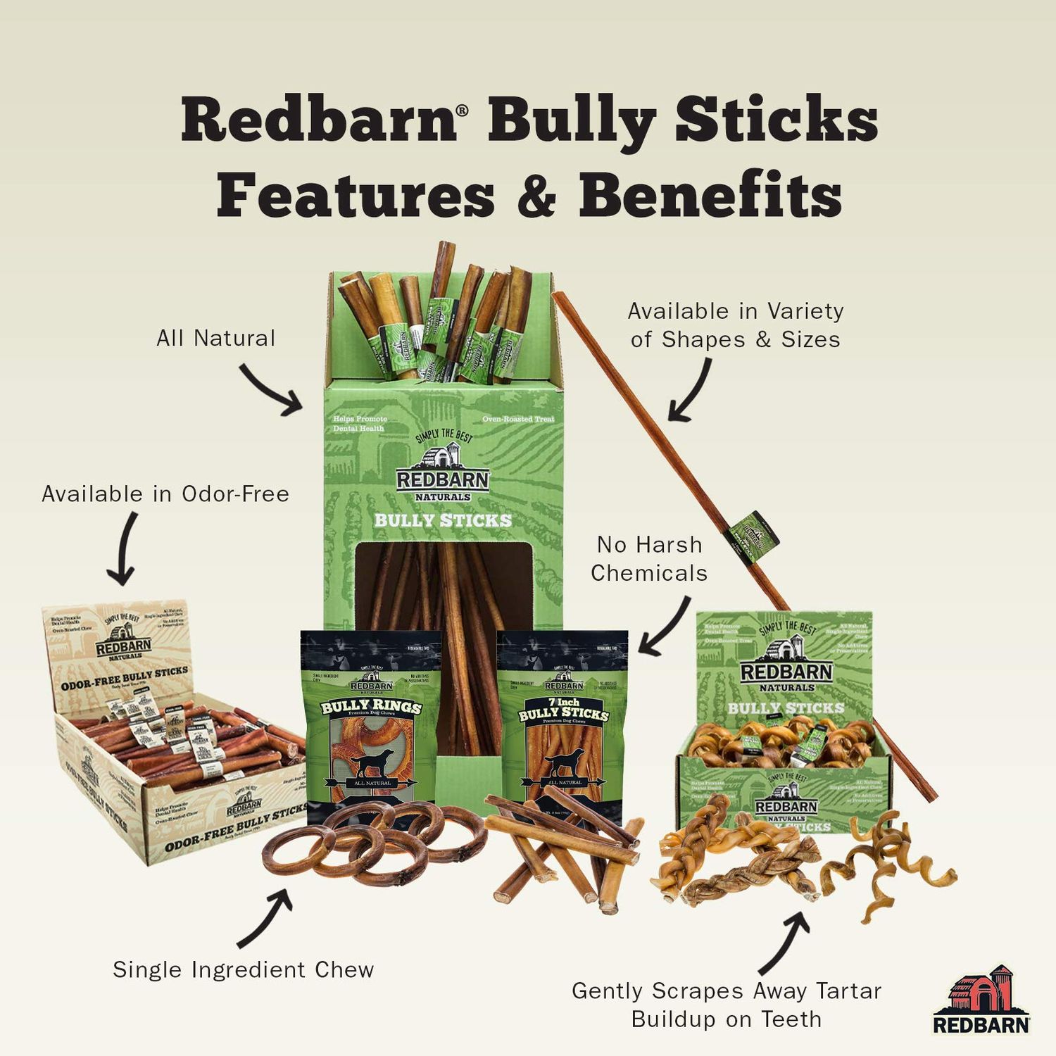 Redbarn Braided Bully Sticks 5" Dog Treats, 5-in chew, case of 30