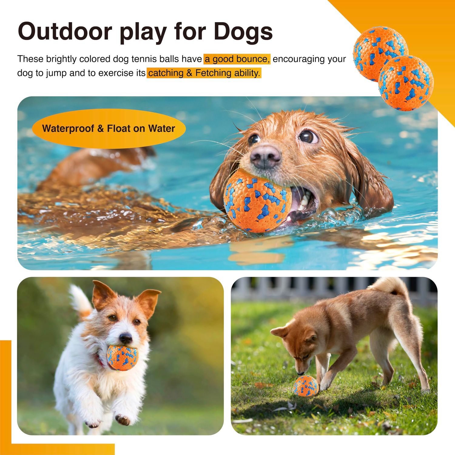 QIANHED Indestructible Dog Balls, Tennis Balls for Dogs to Fetch，Durable Dog Chew Toy, Bouncy Balls for Dogs Small Medium Breed，Training Catch & Fetch, 2.5 inch Water Floats Dog Toys，(2 Pack)