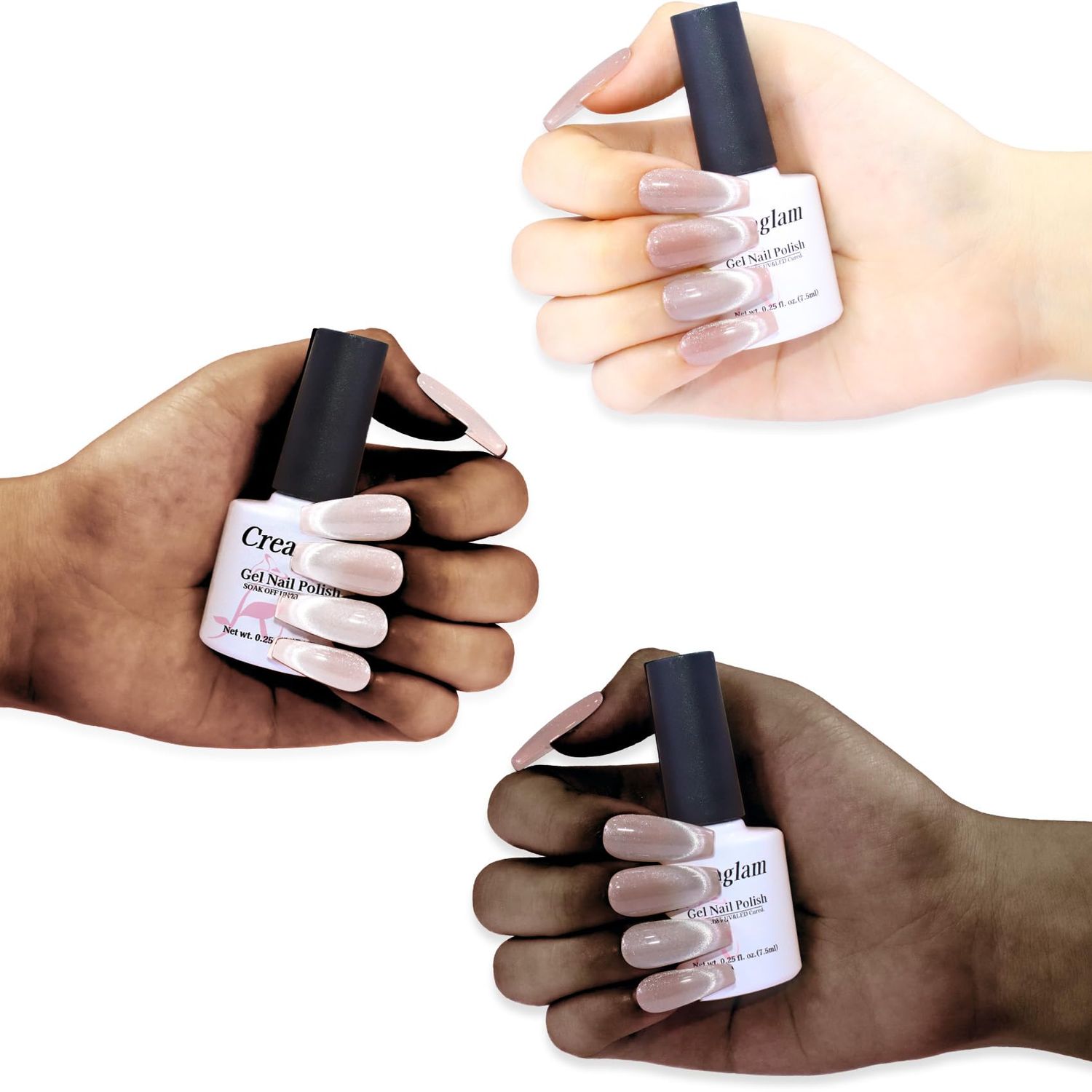 Creaglam Cat Eye Gel Nail Polish Set, 3 Pcs Gel Polish 1 Silver Shimmer Velvet Gel Nail Polish and 2 Colors Gel Polish (Pink and Black) Holographic Nail Polish with Magnet UV Gel Nail Art