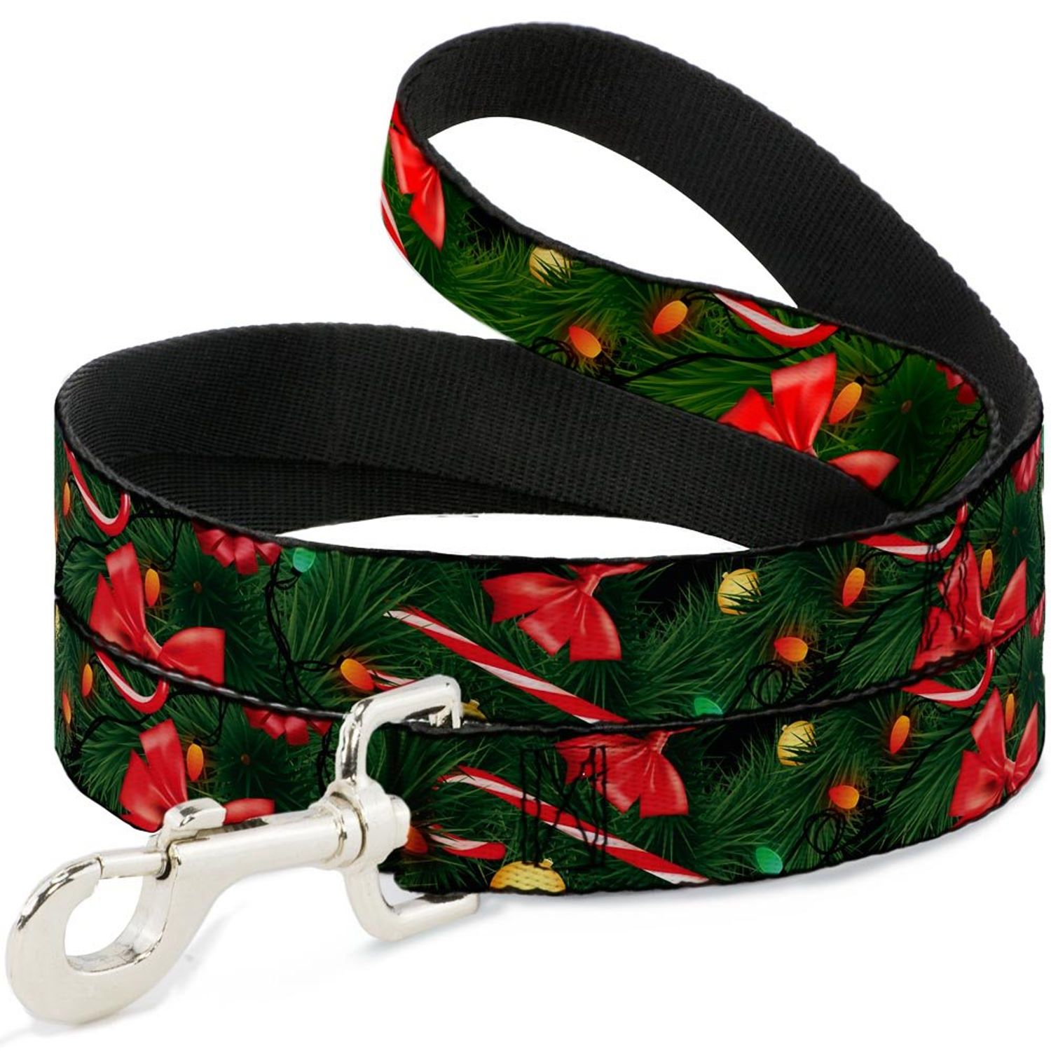 Dog Leash Decorated Tree2 Bows Lights Candy Canes 4 Feet Long 0.5 Inch Wide