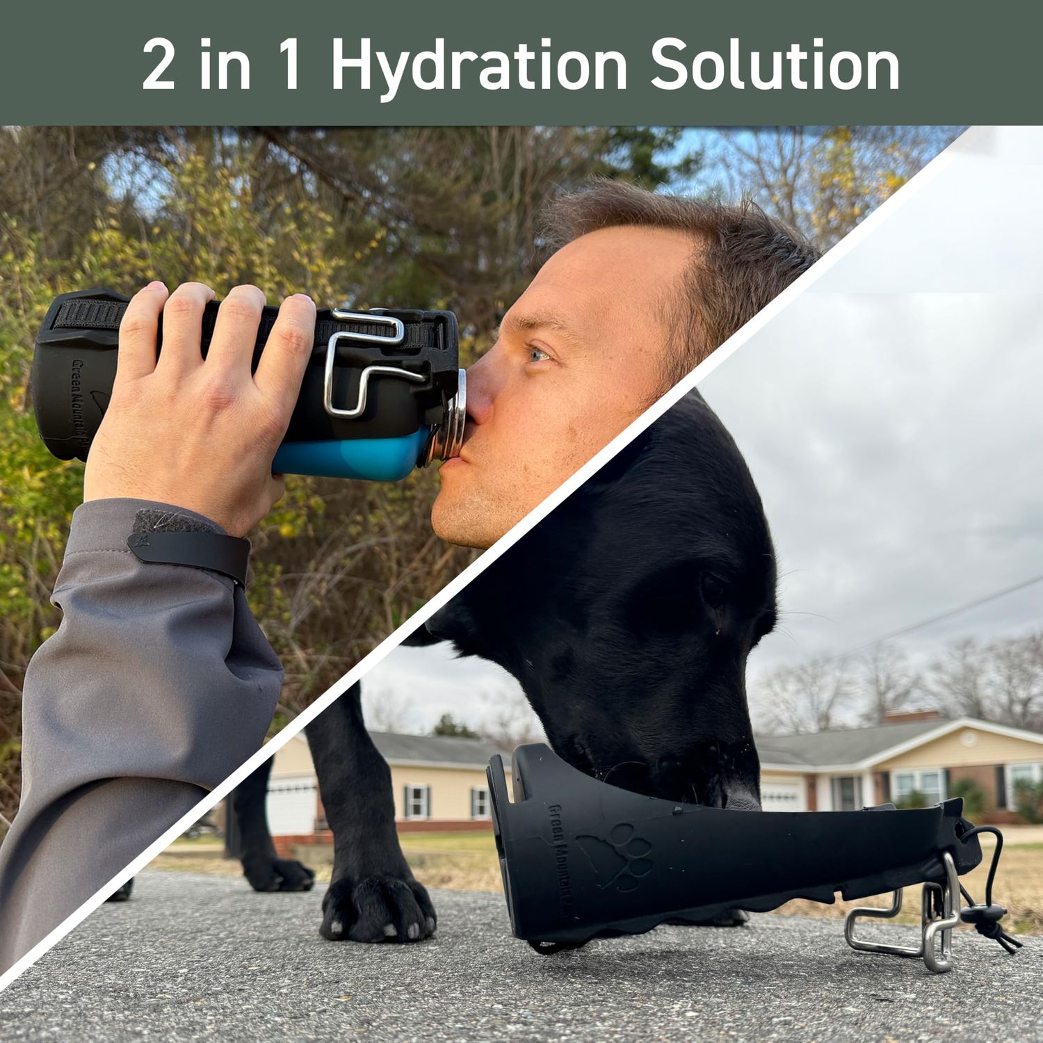 Green Mountain Pawz- Portable Dog Water Bottle Sling Transforms into Dog Travel Bowl, Compatible with 32 oz Wide Mouth Bottles from Hydroflask and Nalgene, Hiking Portable Dog Water Bottle