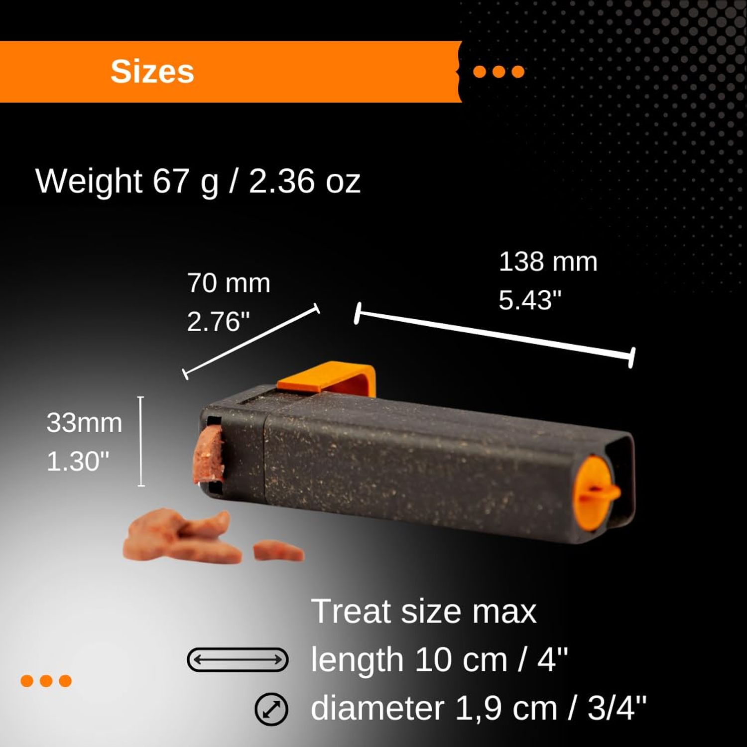Handheld Dog Treat Dispenser, Offers a Treat (Max. diameter 3/4") in a Clean and Safe Way, Easy 1 Hand Operation, Slices Cheese, Meat Rolls etc. into Treats