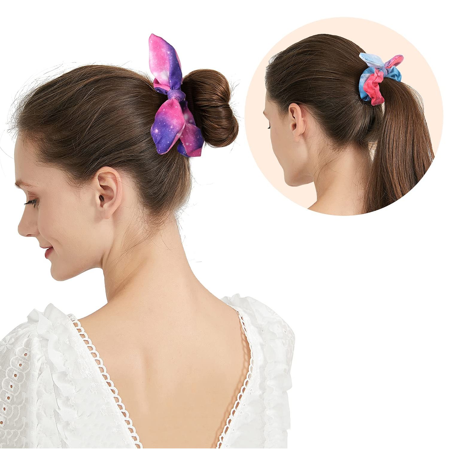 Bow Scrunchies for Hair, Funtopia 12 Pcs Cute Rabbit Bunny Ear Scrunchies, Fashion Colorful Tie Dye Scrunchy Hair Ties Bowknot Ponytail Holders for Women Girls Kids