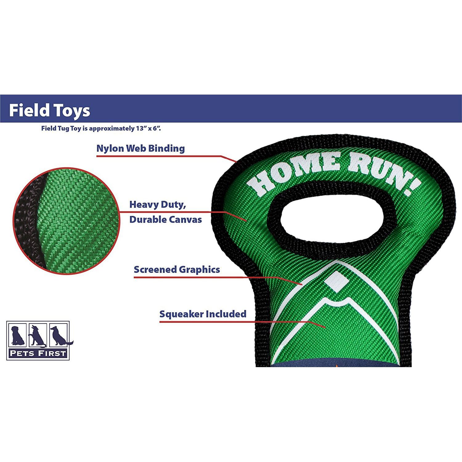 Pets First MLB CLEVELAND GUARDIANS NYLON FIELD TOY, Baseball Field Dog Toy. Tough and Durable Pet Toy with Woven Team Logo, Double Rim Stitching, and Inner Squeaker