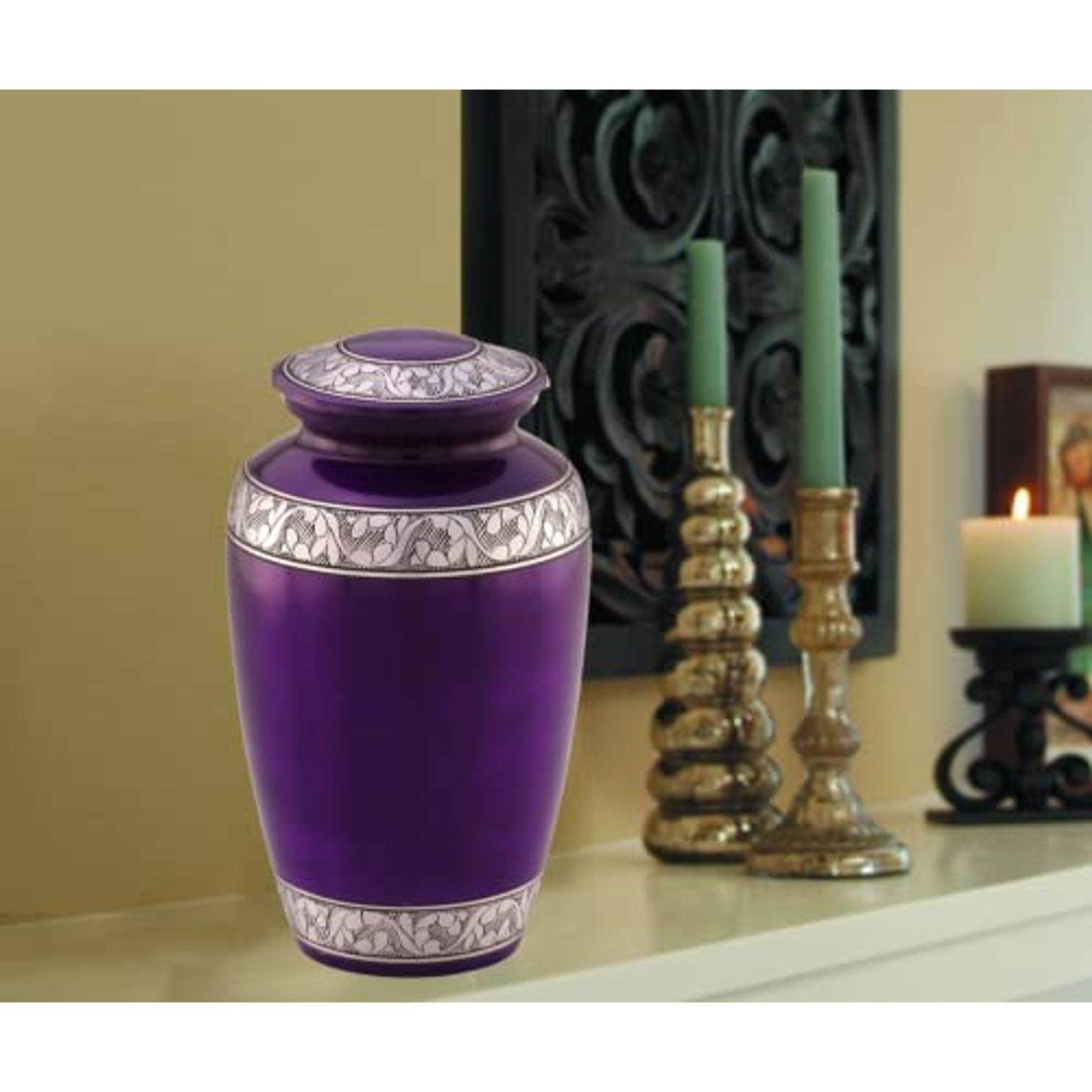 Mulberry with Silver Band Cremation Urn for Human Ashes - Funeral Urn Handcrafted - Affordable Urn for Ashes - Large Urn with Bag