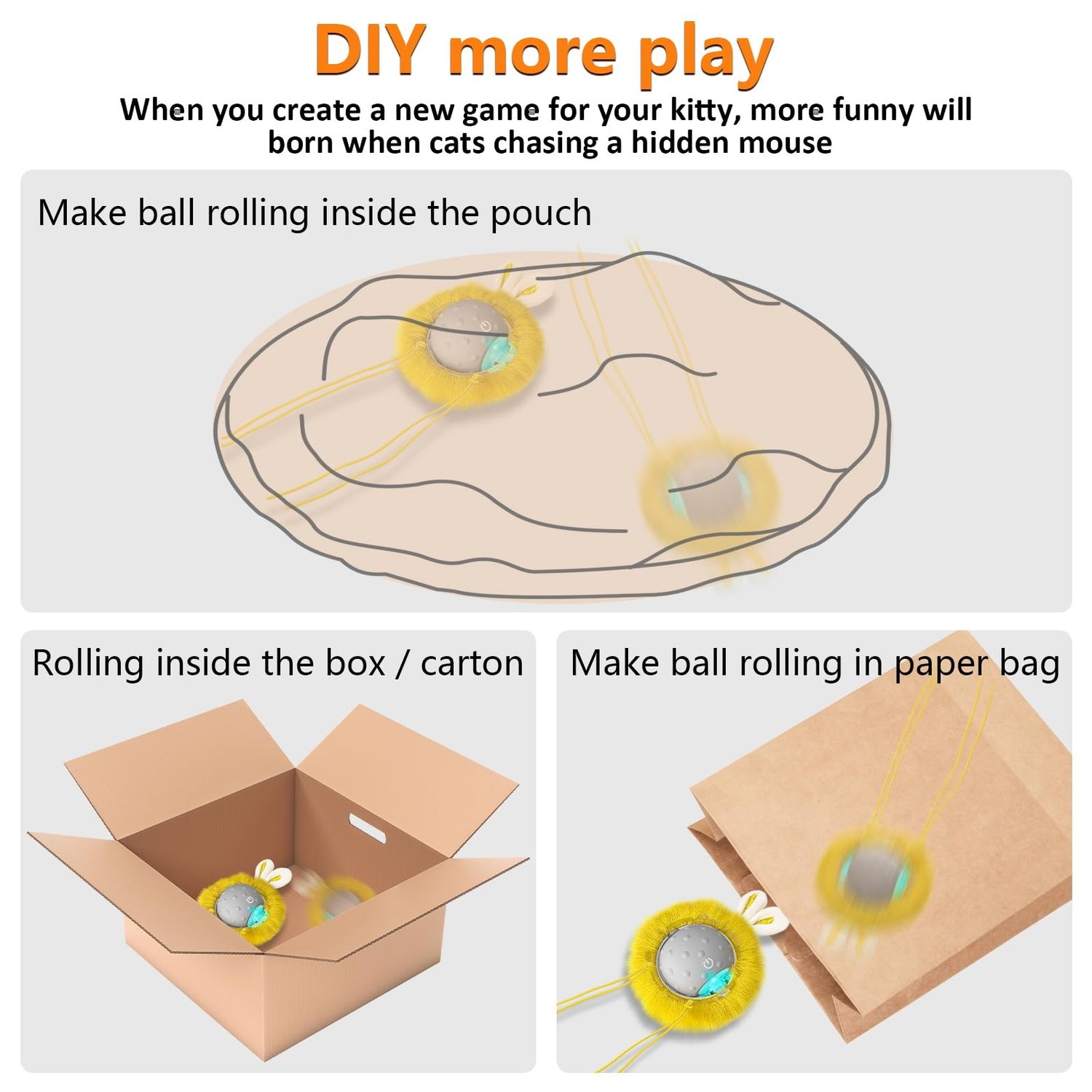 BENTOPAL Interactive Cat Toys Ball Paw Activated, Super Power Cat Exercise Toys for Indoor Cats (Grey)