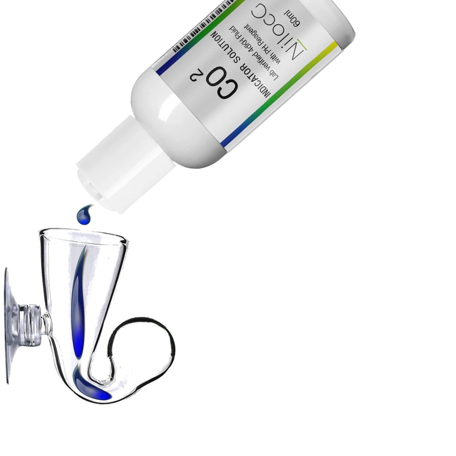Glass CO2 Drop Checker – CO2 Monitor Kit for Aquarium Tank – Functional and Reliable – Transparent Drop Checker, 4dkh/pH Reagent Solution and Suction Cup