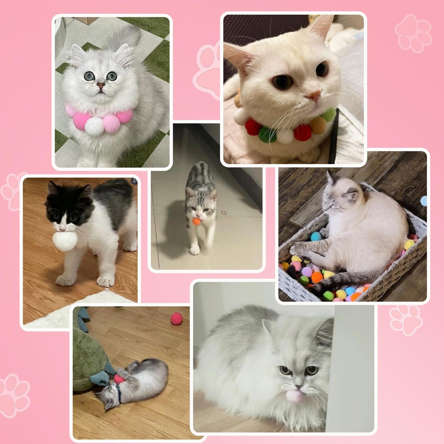 POSAPET Cat Toy Balls Soft Pom Pom Balls for Kittens Plush Toy Interactive Cat Pompom Toys for Indoor Cats Playing Balls for Craft DIY Decorations (1.6inches 20pcs)