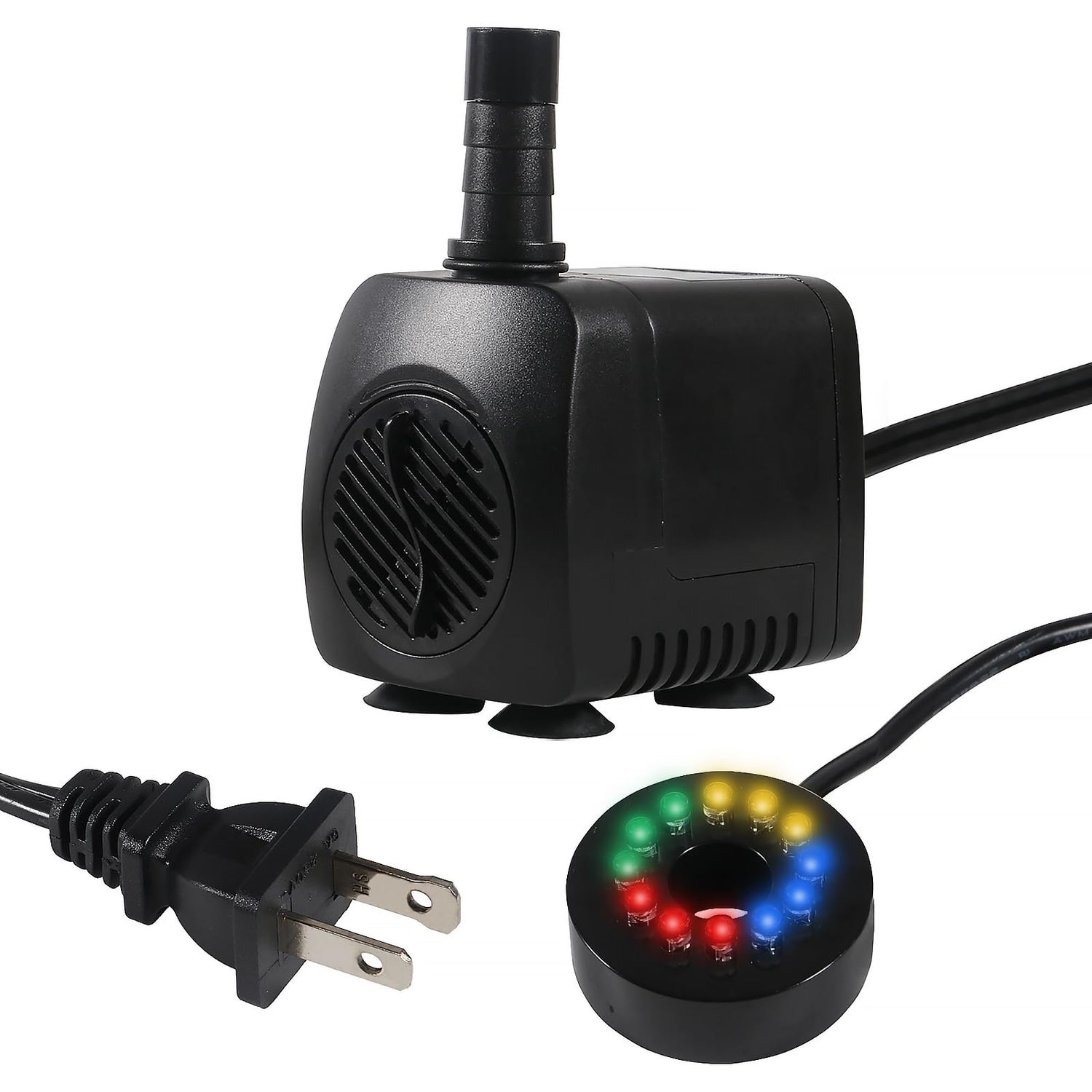 AITIAO 15W 220 GPH Submersible Fountain Water Pump Ultra Quiet Adjustable Pump (800L/H) with 12 Colorful Automatic Color Changing LED Lights for Water Feature Aquarium fish tanks Outdoor Fountain