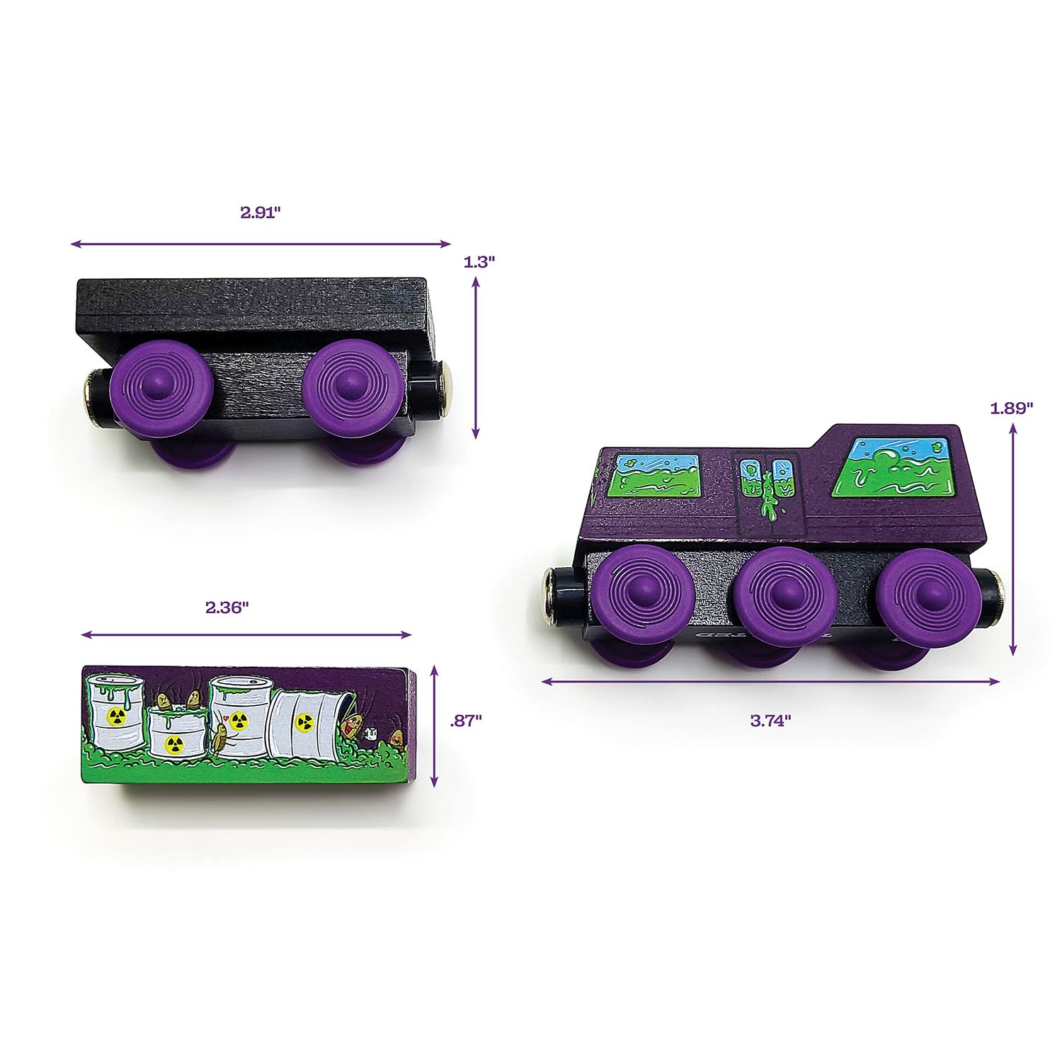 ZANY TRAINS Toddler Halloween Toys - Toxic Ted - Wooden Train Set with Cargo - Compatible with All Wooden Train Sets - Wooden Train Cars - Boo Basket Stuffers - Spooky Puzzle Gifts for Kids