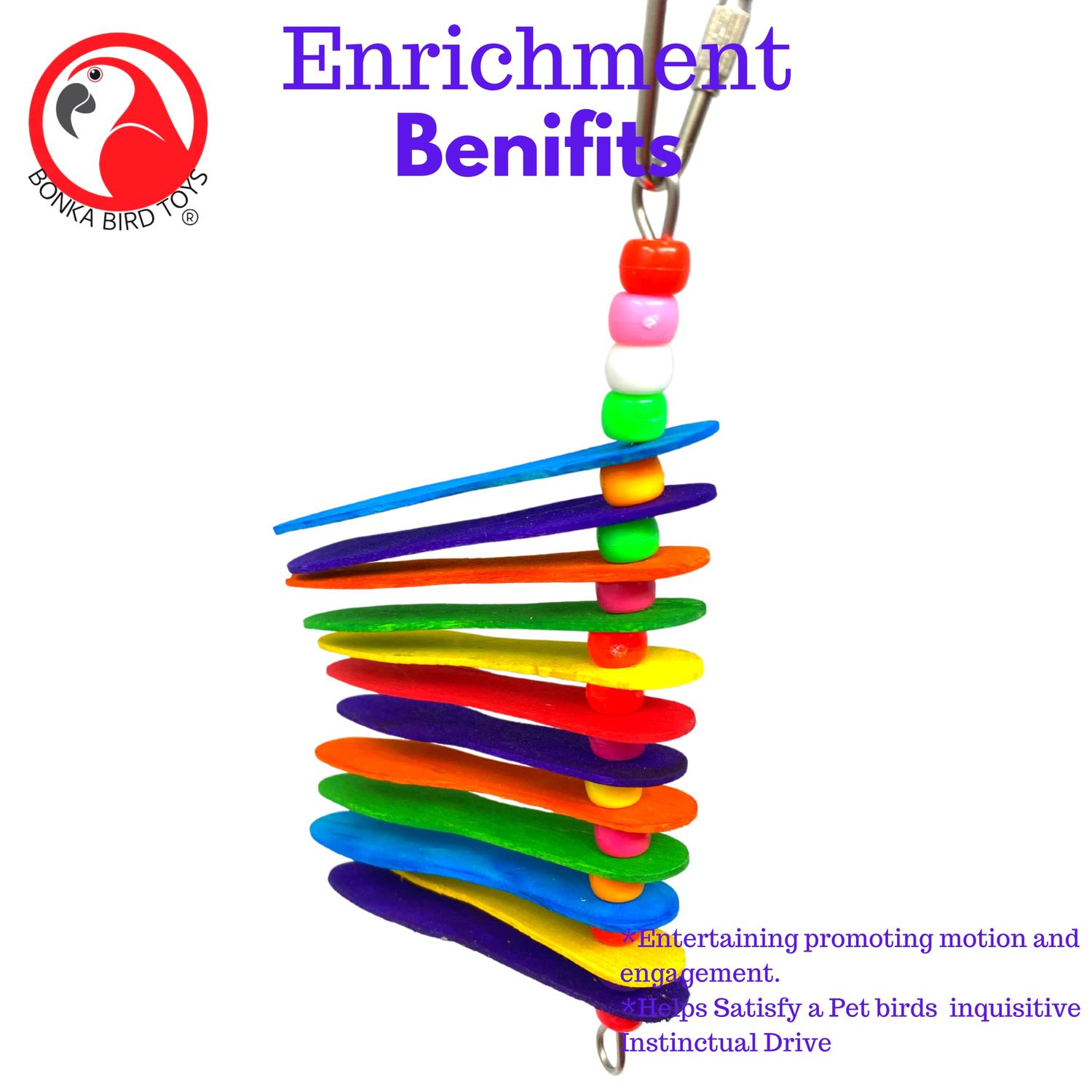 886 Spoon Explosion Bonka Bird Toys Colorful Wood Chew Hanging Spin Parrotlet Budgie Cockatiel Parakeet