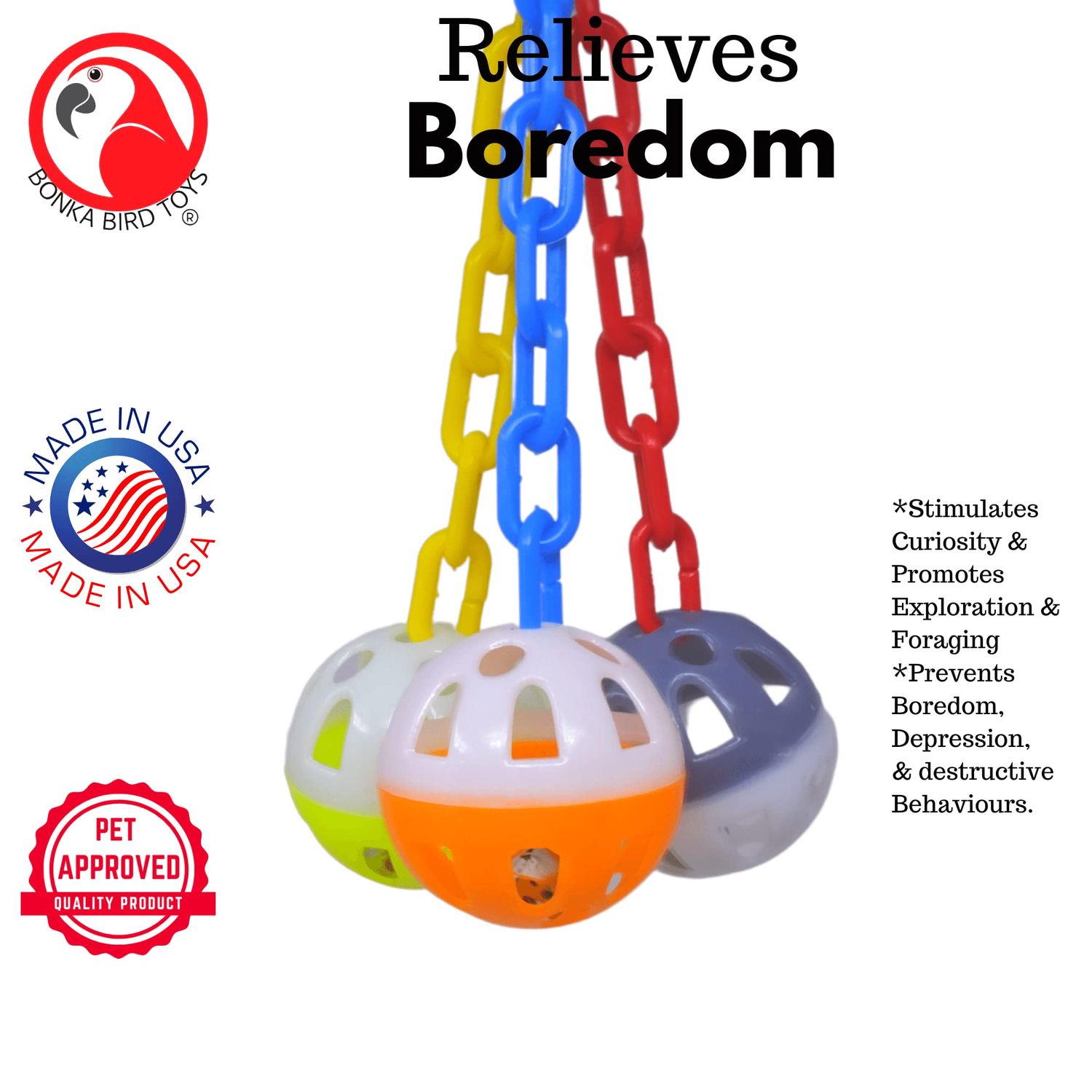 Bonka Bird Toys 1467 Ball Clanger Plastic Colorful Noisy Rattle Parrot Cage Toy Parrotlet, Parakeet, Budgie, and Similar Breeds