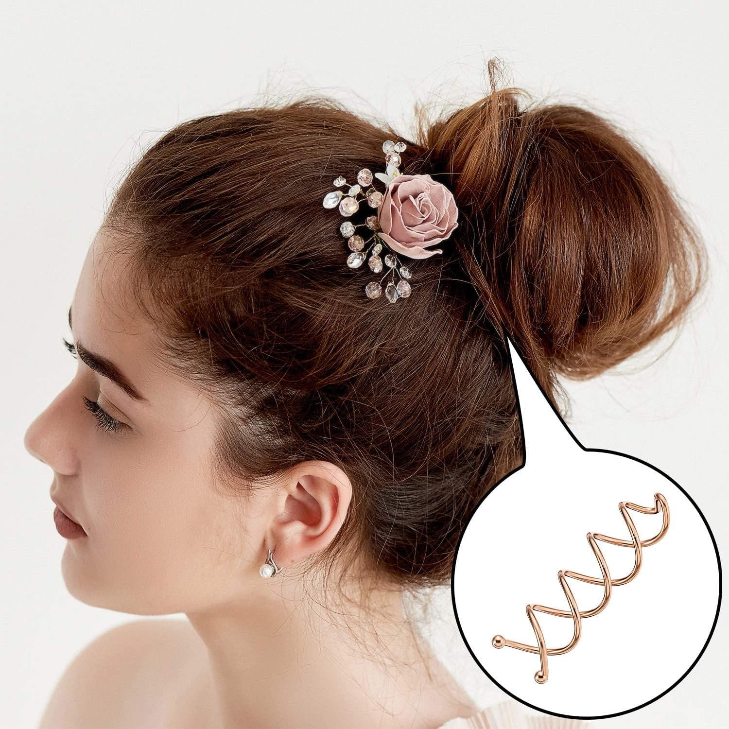 Spiral Bobby Pins 10 Pack Spin Pins, Spiral Hair Clip Spin Clip Bun Stick Pick for DIY Hair Style, Messy Bun Tool, Perfect Small Bun Bobbypins Bobbie Fashion (Rose Gold)