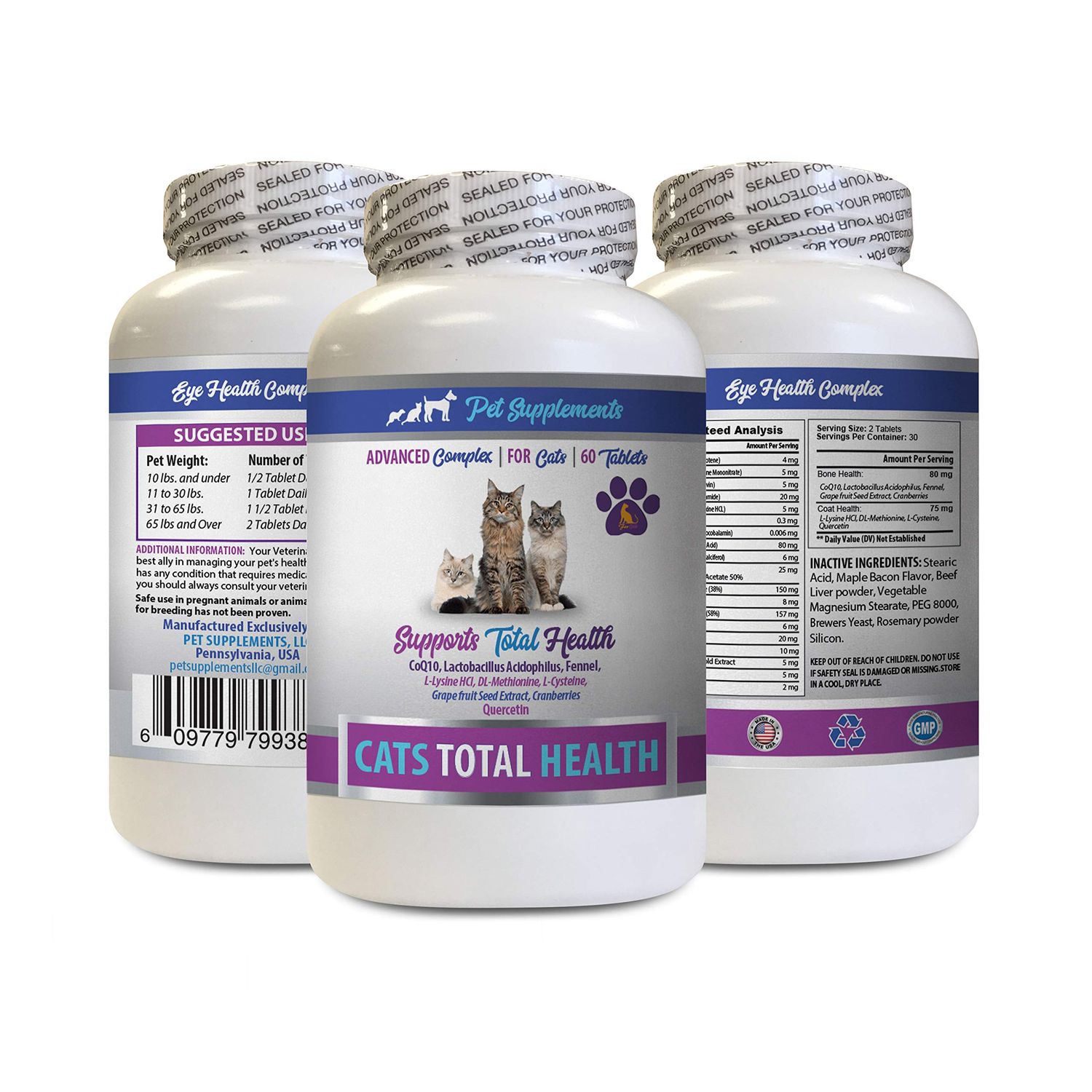 PET SUPPLEMENTS cat Teeth Cleaning chew - Cats Total Health Complex - Joint Coat Eye Immune Support Formula - Vitamin b12 for Cats - 1 Bottle (60 Tablets)