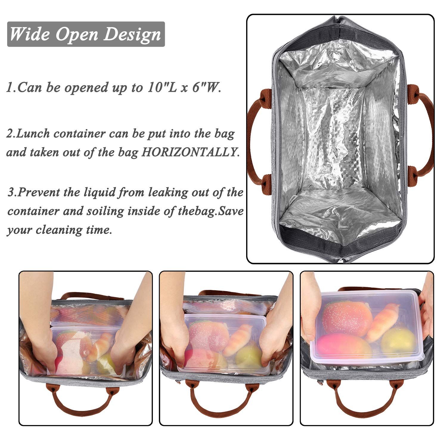 LOKASS Insulated Lunch Bag Wide Open Tote w Drink Holder