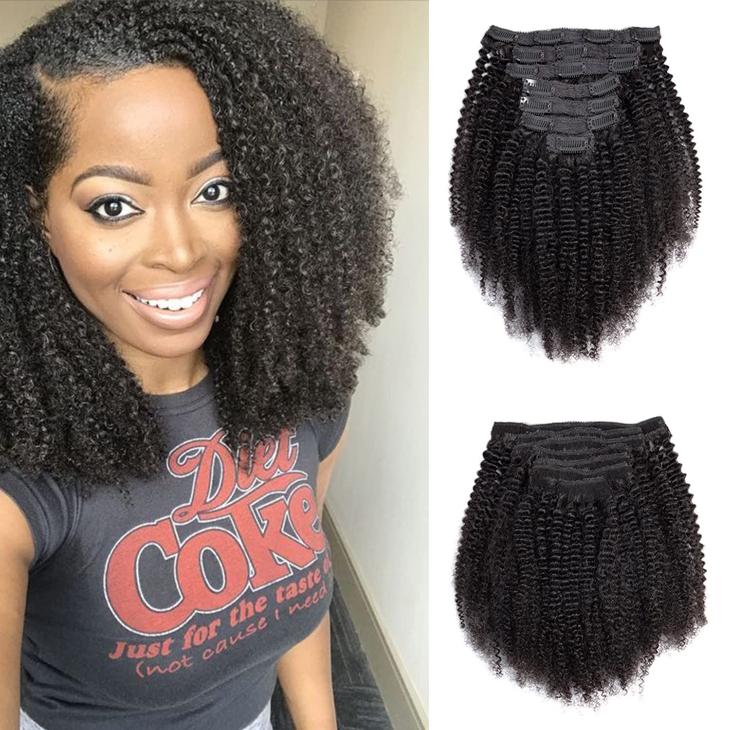 Afro Kinky Curly Clip in Hair Extensions 4B 4C Brazilian Real Human Hair Clip ins for Black Women Double Weft Natural Color 7pcs 70g/set 14Inch