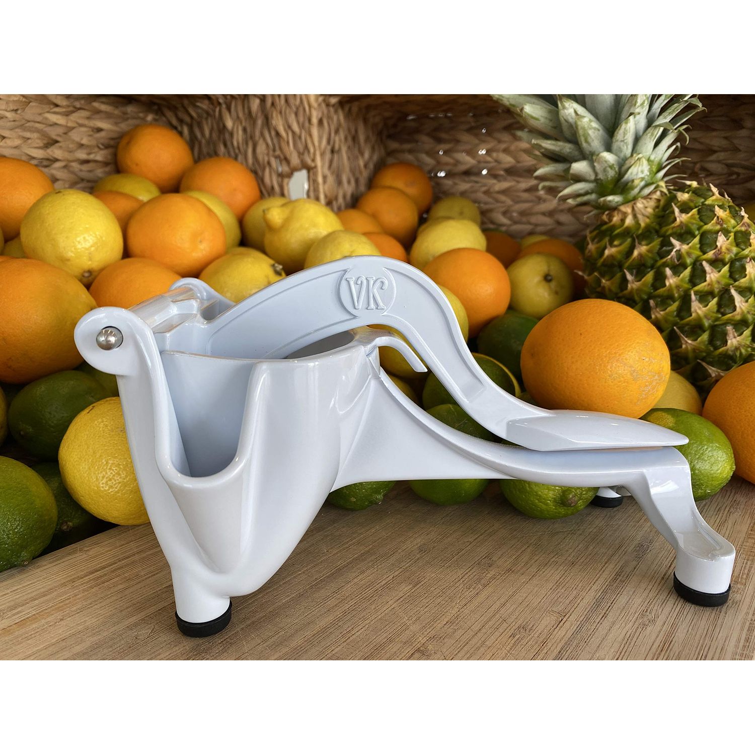 Manual Juicer - The Original Press from Vintage Kitchen. Durable, Easy-to-Clean, Professional Citrus Juicer. Premium White Powder Coating - Dishwasher Safe. Press Lemons, Oranges, Limes and More