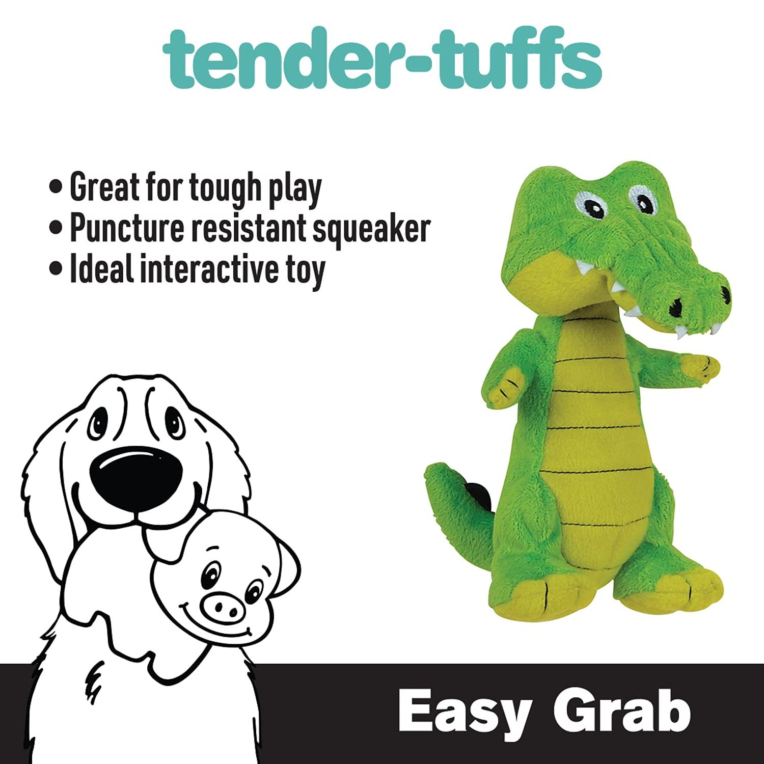 SmartPetLove Snuggle Puppy Tender-Tuffs Easy Grab - Plush Dog Toys - Standing Stuffed Green Crocodile with Tough Puncture Resistant Squeaker