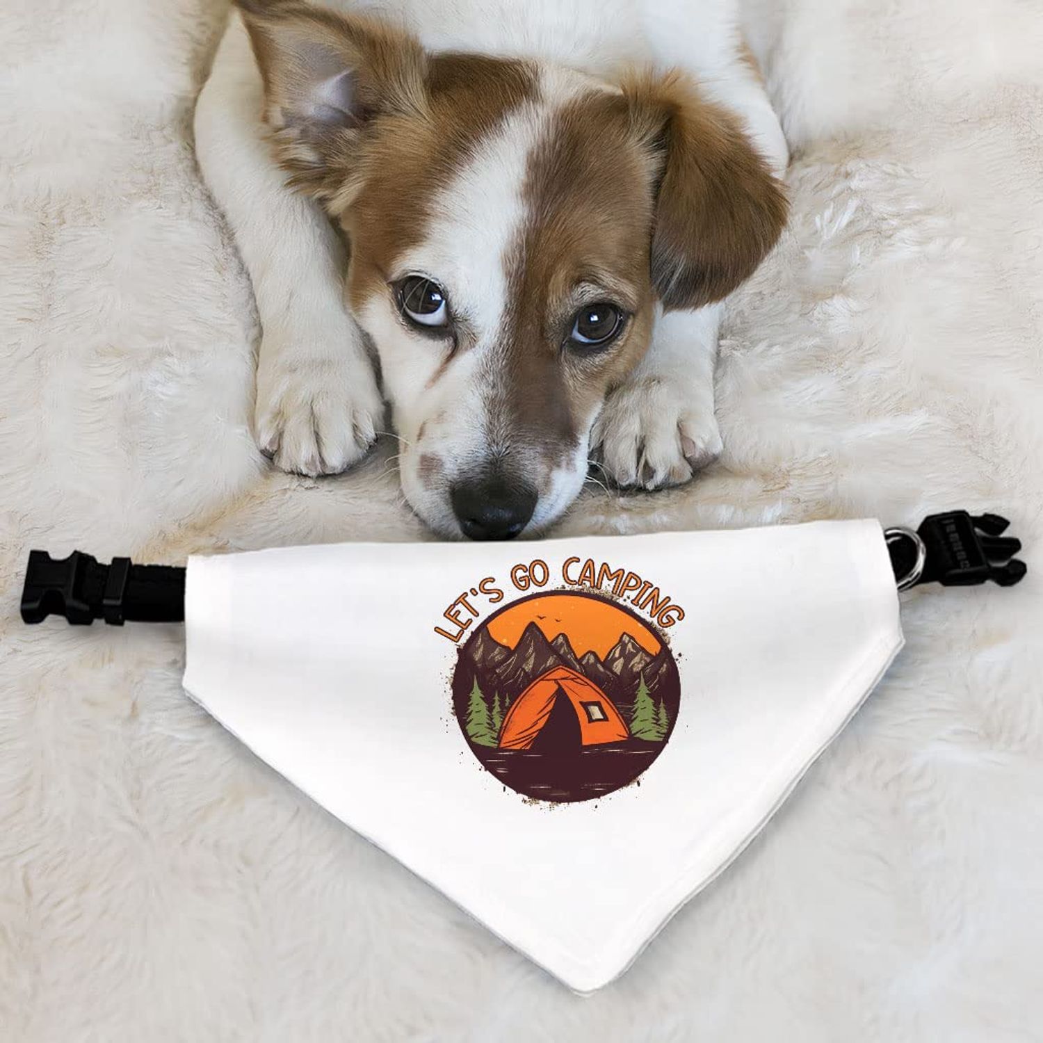 Let's Go Camping Pet Bandana Collar - Tent Scarf Collar - Camping Dog Bandana - L