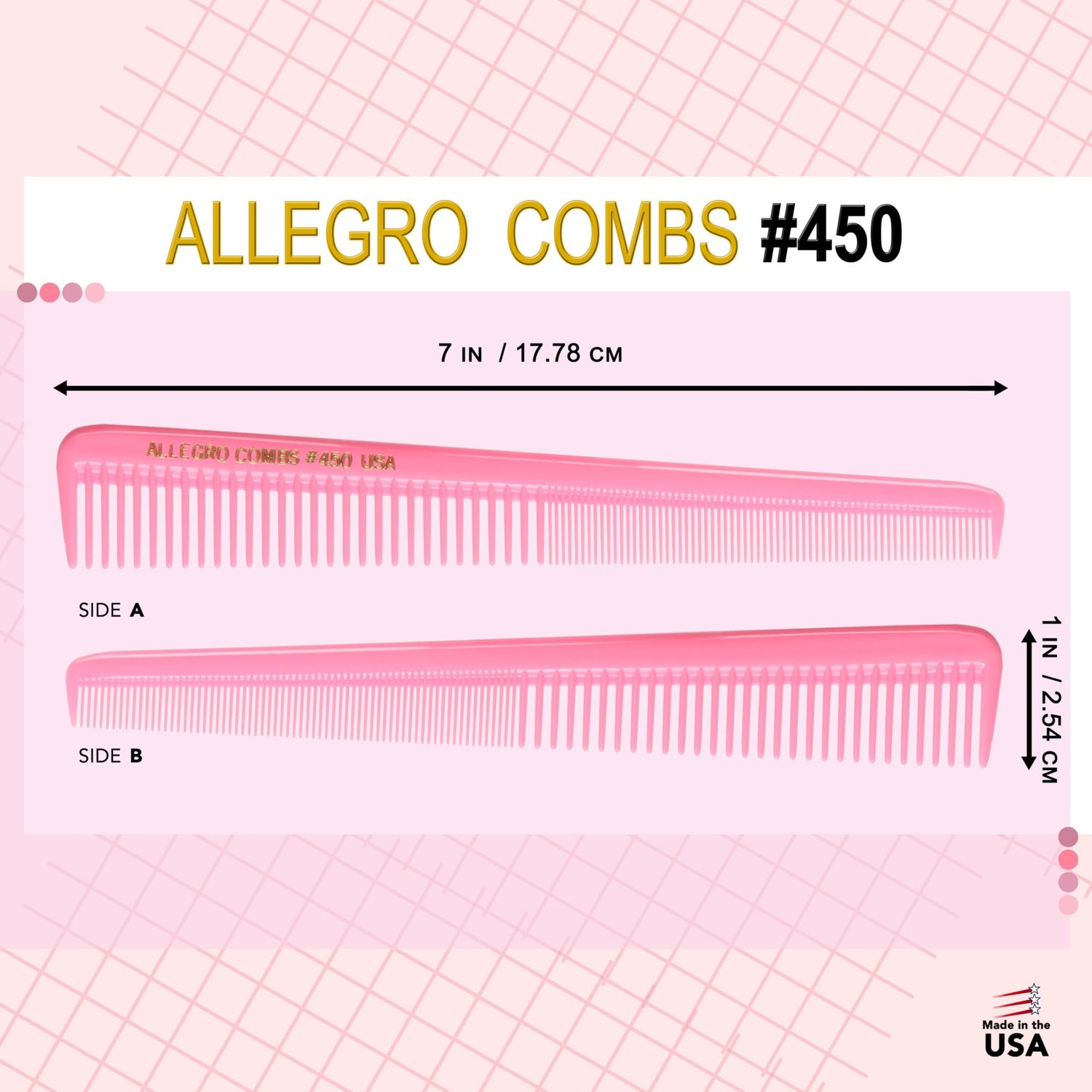 Allegro Combs 450 Tapered Hair Combs Barber Combs Hair Cutting Combs Women's Combs Men's Combs 6 Units (Fresh Pink)